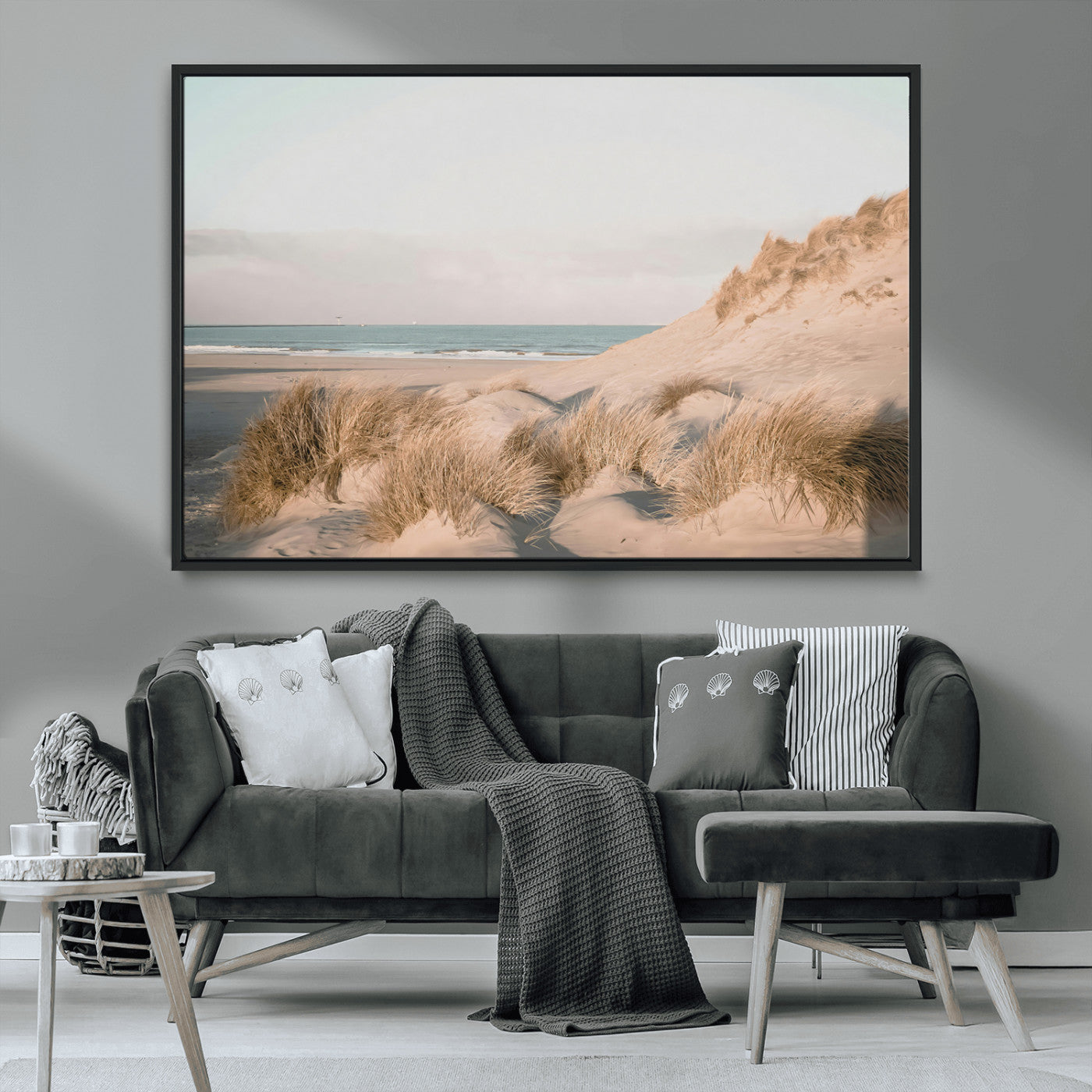 MGV-FC-36X24 - Beach Landscape Wall Art Canvas Print, Framed Sand Dune Photography Art Picture Print, Minimalist Seascape Perfect Coastal & Minimalist Decor Artwork