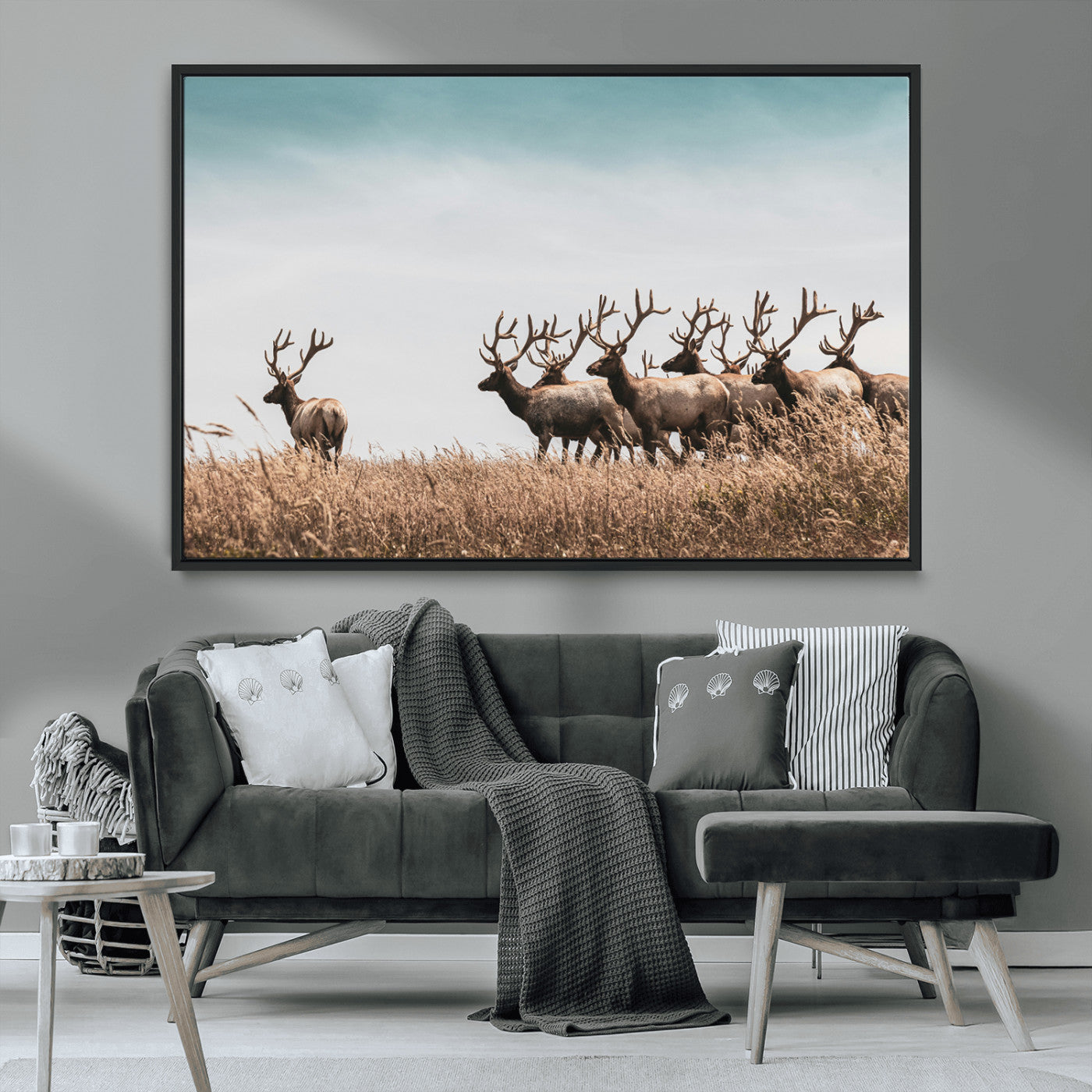 MGV-FC-36X24 - Elk Herd Wall Art Canvas Print, Framed Wildlife Photography Art Picture Print, Rustic Nature Print Perfect Rustic Wildlife Decor Artwork