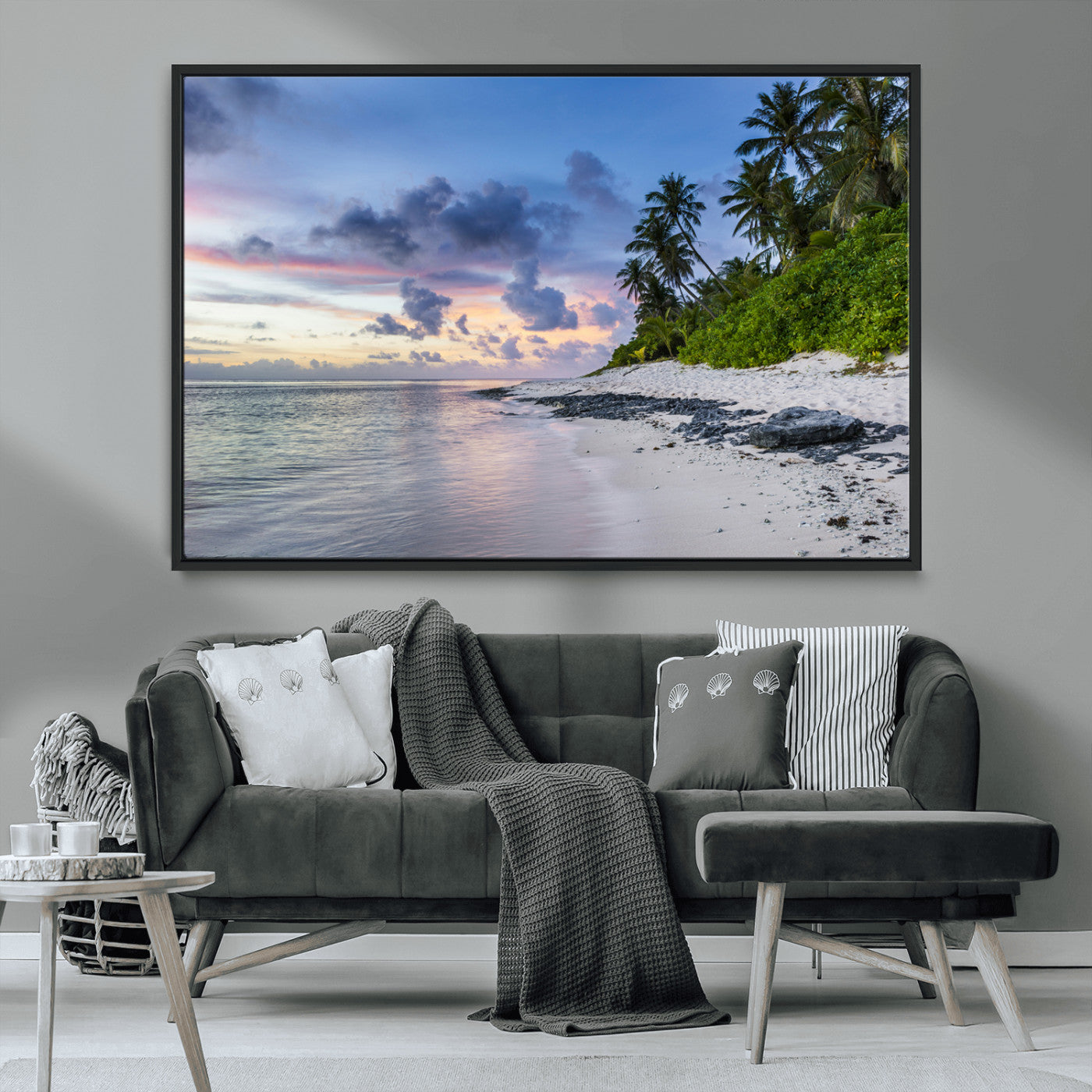 MGV-FC-36X24 - Tropical Beach Wall Art Canvas Print, Framed Sunset Glow Art Picture Print, Palm Tree Coast Perfect Tropical Coastal Decor Artwork