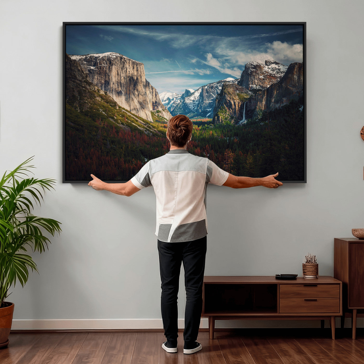 15244033-MGV-CV-36X24 - Yosemite National Park Wall Art – Framed Mountain Landscape El Capitan Canvas Print Scenic Decor for Home, Office Decor