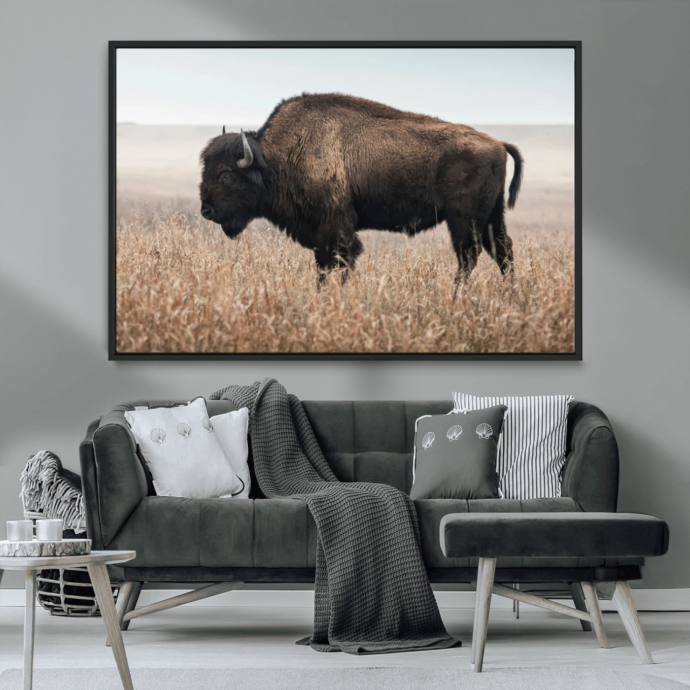 MGV-FC-36X24 - American Bison in Field  Wall Art Canvas Print – Powerful Winter Wildlife Scene with Buffalo in