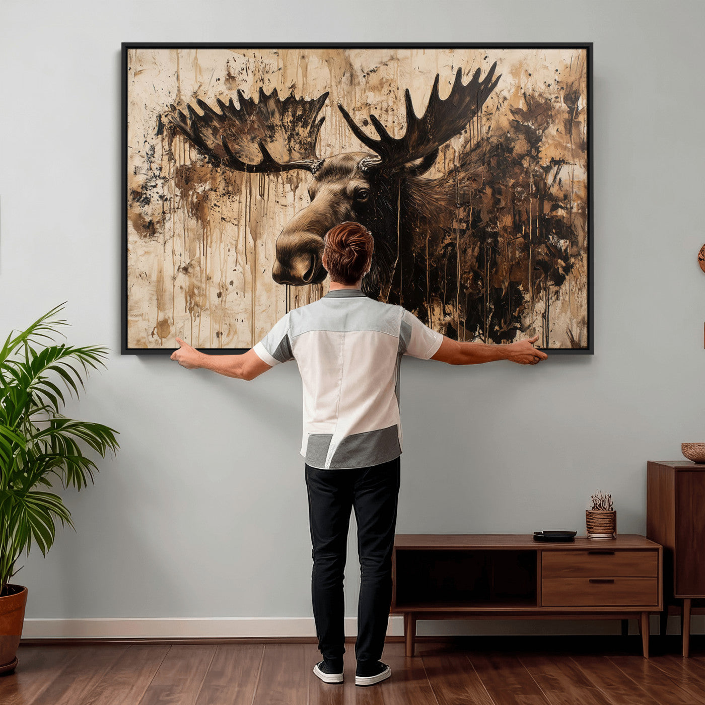 83505059-MGV-CV-36X24 - Moose Canvas Wall Art — Rustic Wildlife Painting Print | Cabin Lodge Decor | Large Animal Wall Art | Moose Gift for Him | Man Cave Art