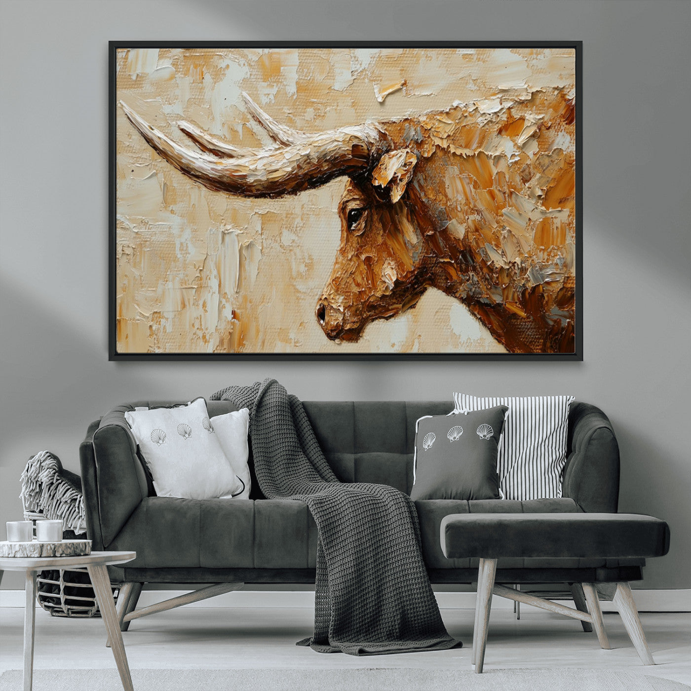 69611428-MGV-FC-36X24_Black-Rustic Longhorn Bull Wall Art Canvas Print – Vintage Western Cattle Painting, Texas Steer Artwork for Ranch, Farmhouse or Cowboy Decor