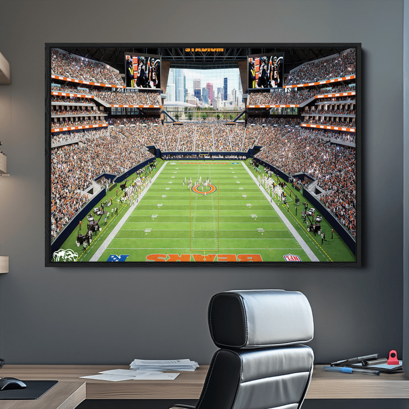 76935553-MGV-CV-36X24-Chicago Bears Soldiers Field Wall Art Canvas Print – Framed Football Stadium Artwork for Sports Fans, Soldier Field Skyline Canvas Decor for Game Room or Man Cave