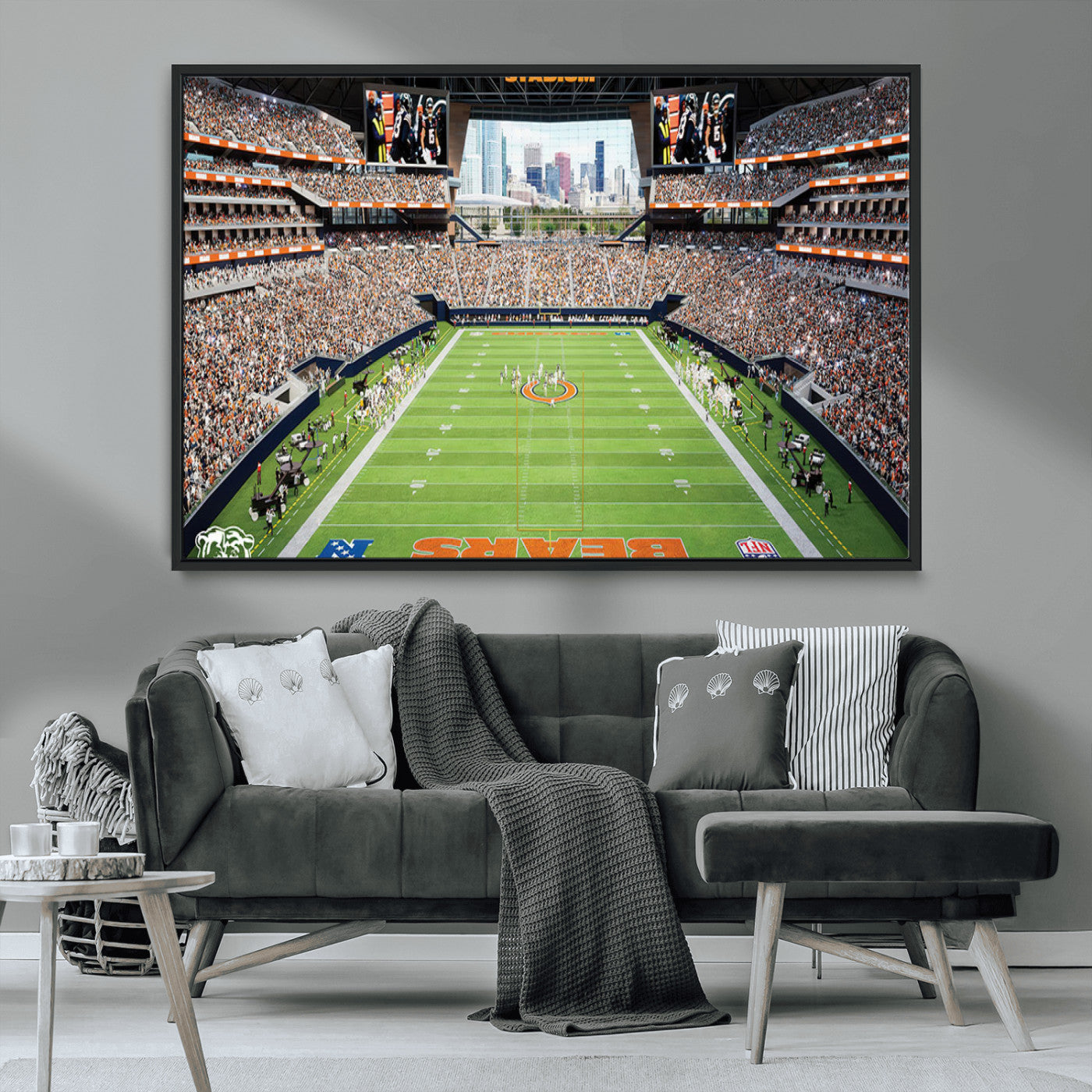 76935553-MGV-FC-36X24_Black-Chicago Bears Soldiers Field Wall Art Canvas Print – Framed Football Stadium Artwork for Sports Fans, Soldier Field Skyline Canvas Decor for Game Room or Man Cave