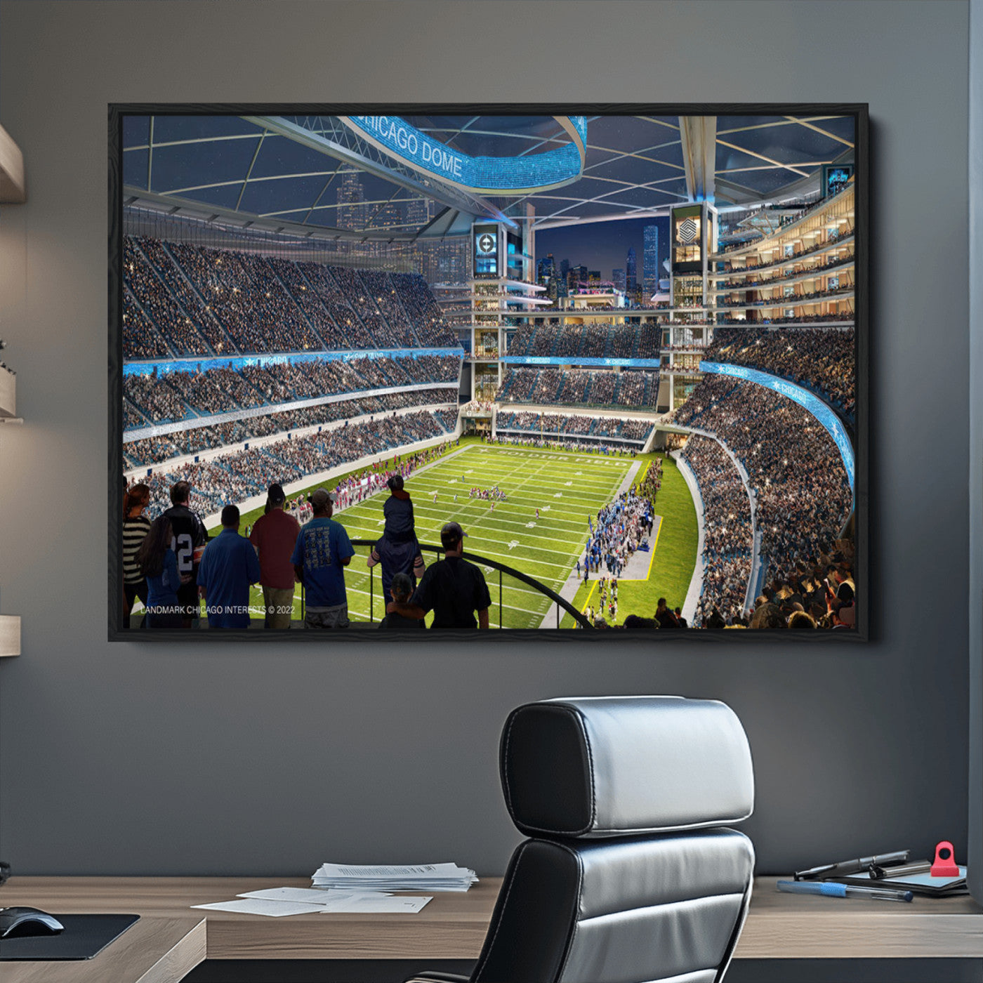 41816511-MGV-CV-36X24-Chicago Bears Soldiers Field Wall Art Canvas Print – Framed Football Stadium Artwork for Sports Fans, Soldier Field Skyline Canvas Decor for Game Room or Man Cave