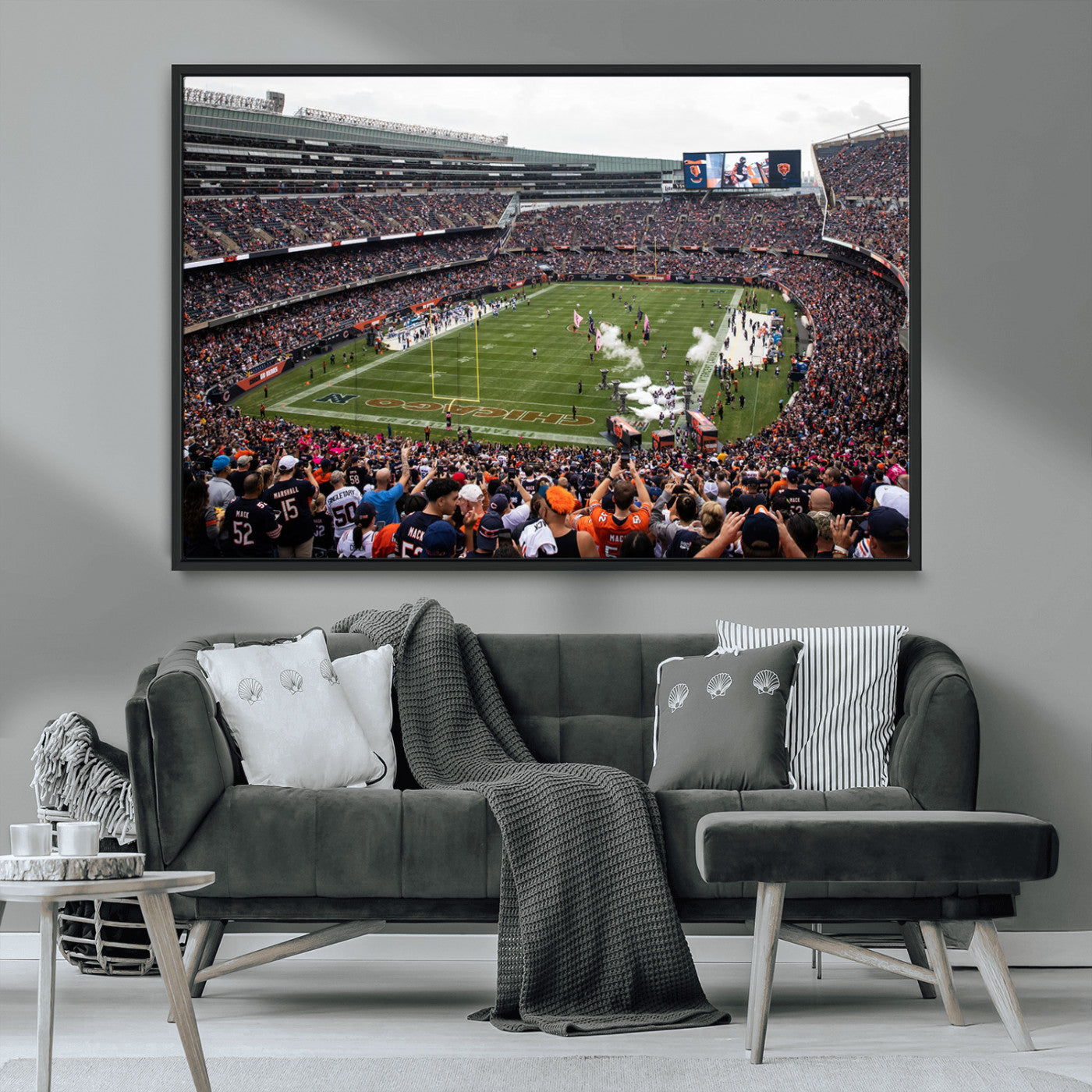18347149-MGV-FC-36X24_Black-Chicago Bears Soldiers Field Wall Art Canvas Print – Framed Football Stadium Artwork for Sports Fans, Soldier Field Skyline Canvas Decor for Game Room