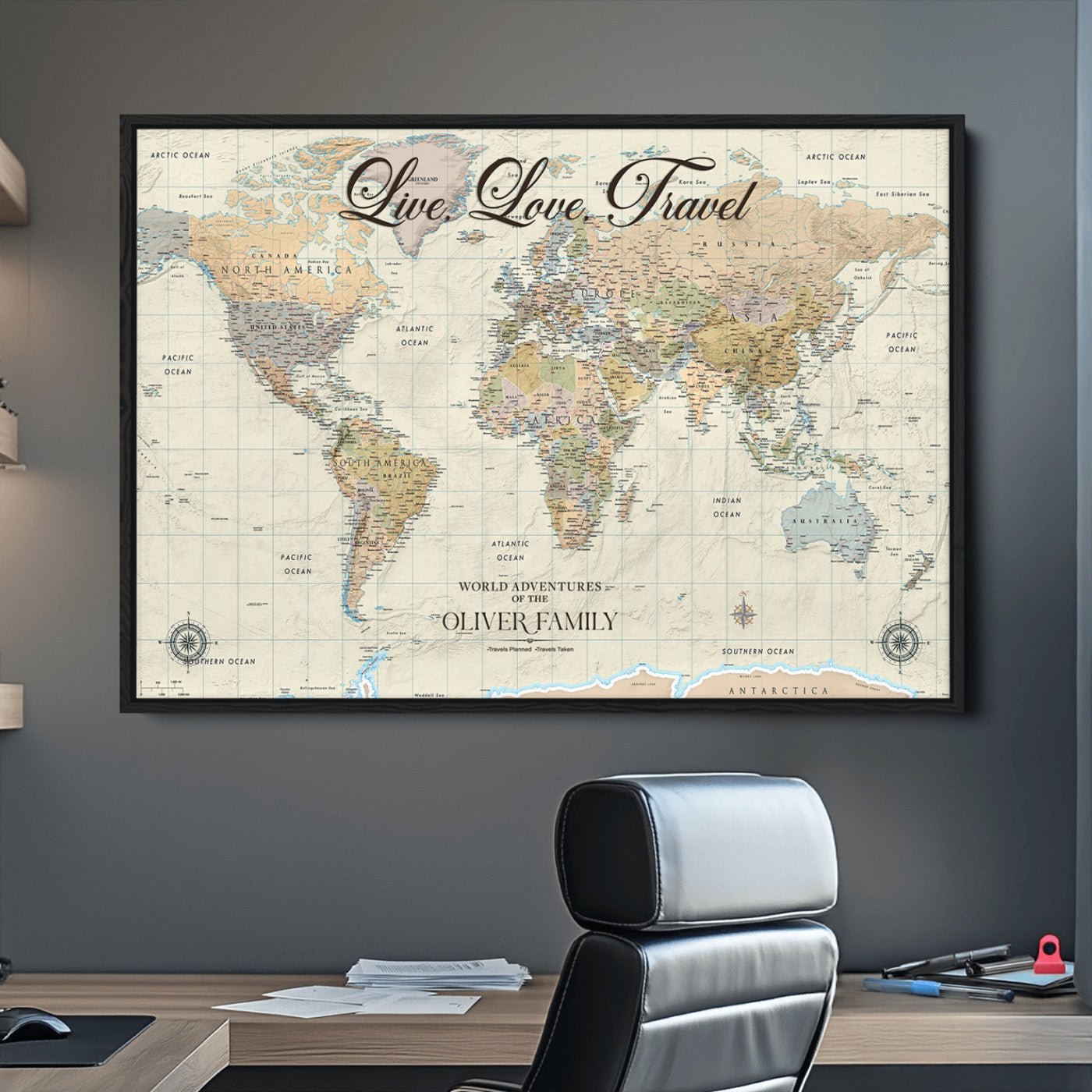 49563244-MGV-CV-36X24-Custom Push Pin World Map Wall Canvas Print – Personalized Travel Tracker with Pins – Framed Large Multi-Size Canvas for Home Office Decor