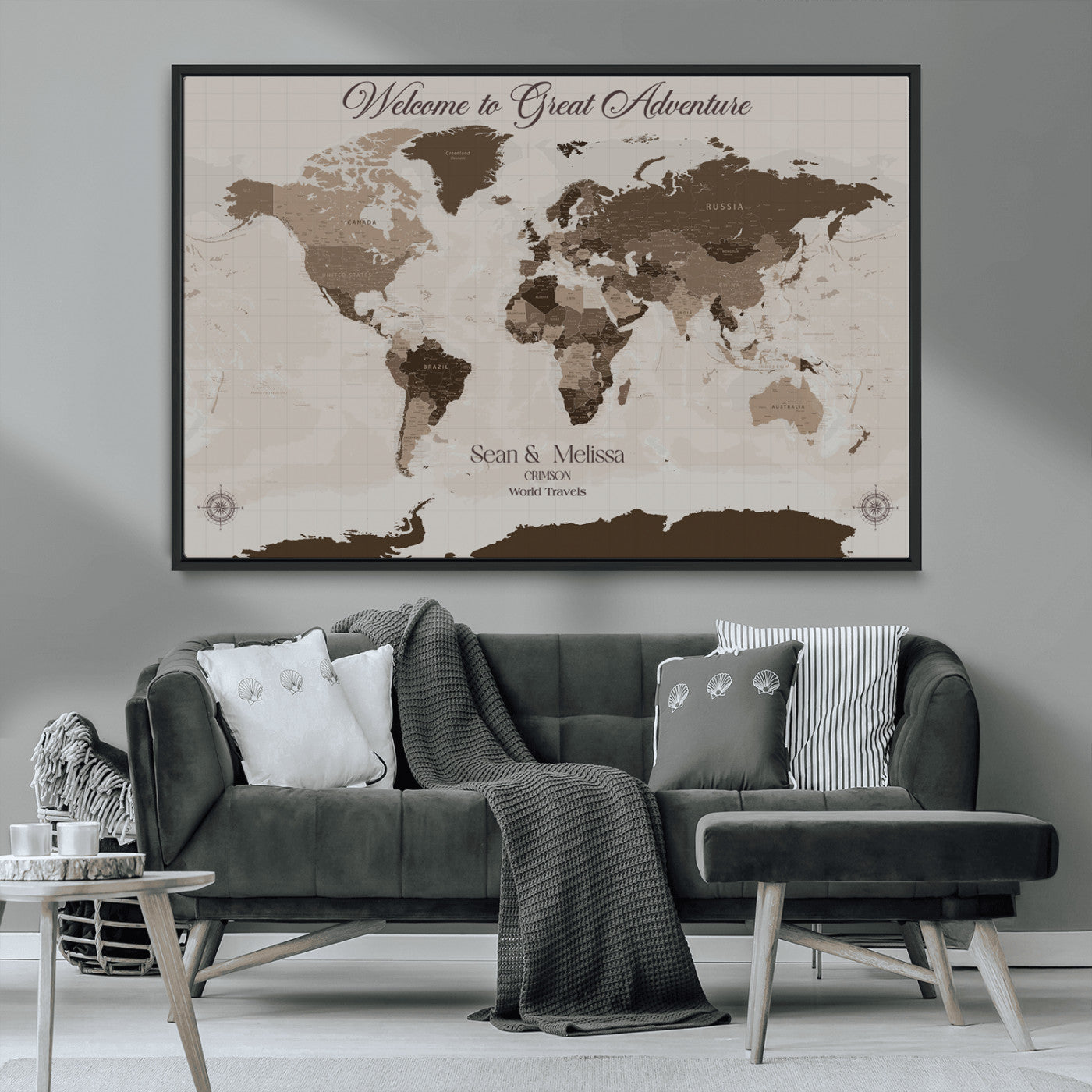 49871705-MGV-FC-36X24_Black-Custom Push Pin World Map Wall Canvas Print – Personalized Travel Tracker with Pins – Framed Large Multi-Size Canvas for Home Office Decor