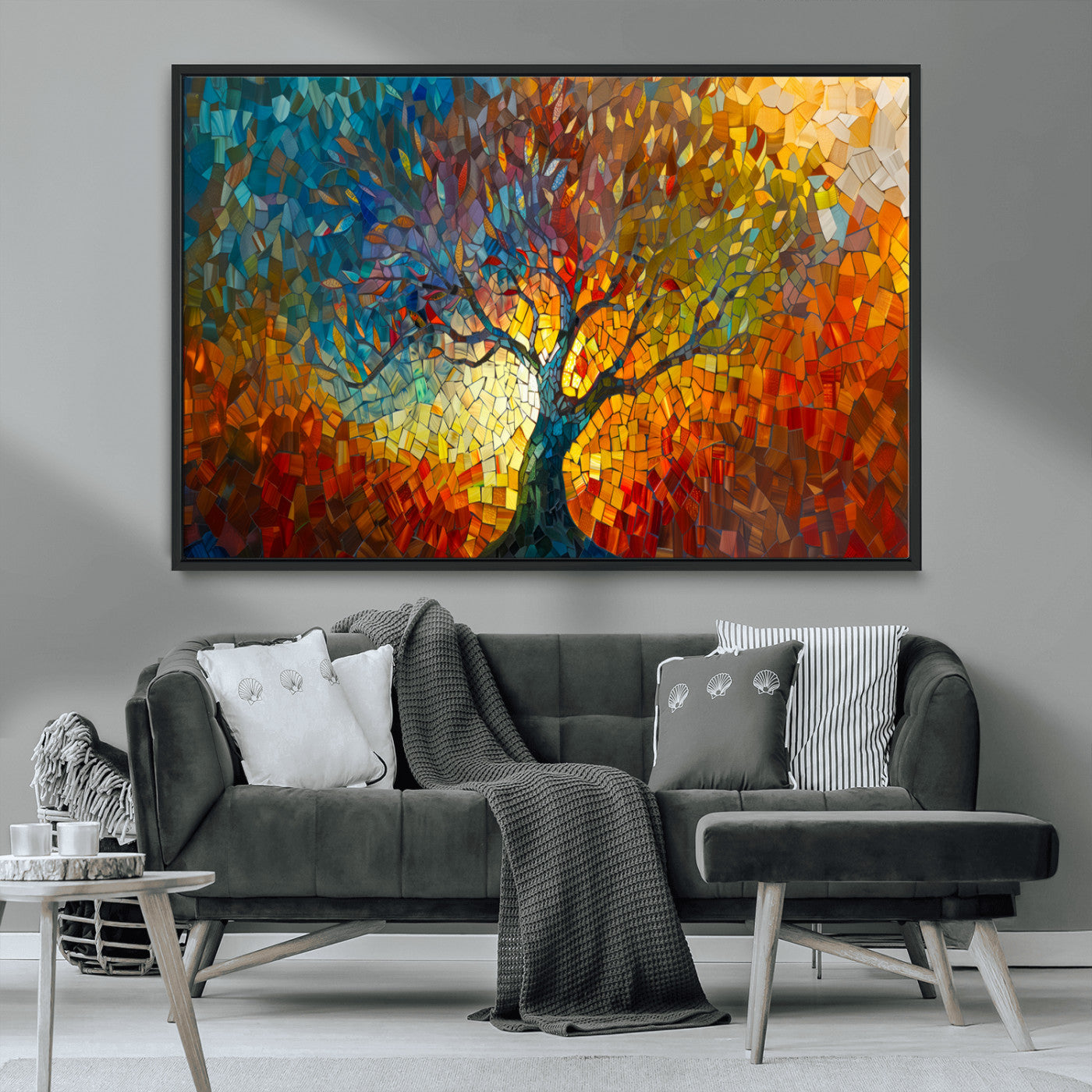 MGV-FC-36X24 - Yggdrasil Tree of Life Mosaic Stained Glass Wall Art Canvas, Yggdrasil Tree of Life Mosaic Canvas