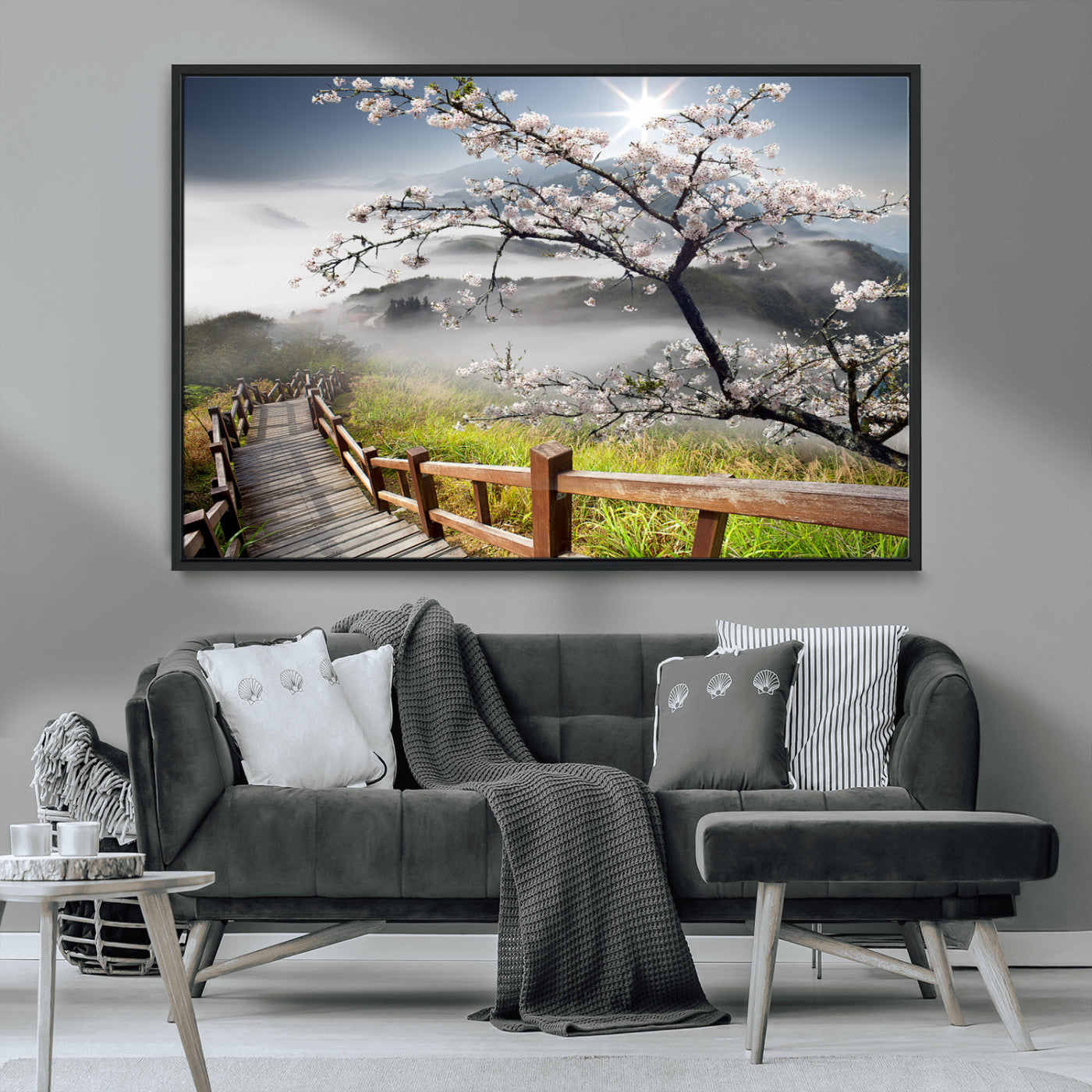 MGV-FC-36X24 - Sakura Cherry Blossom Pathway Canvas Wall Art – Tranquil Walk Through Blossoming Nature – Ready to