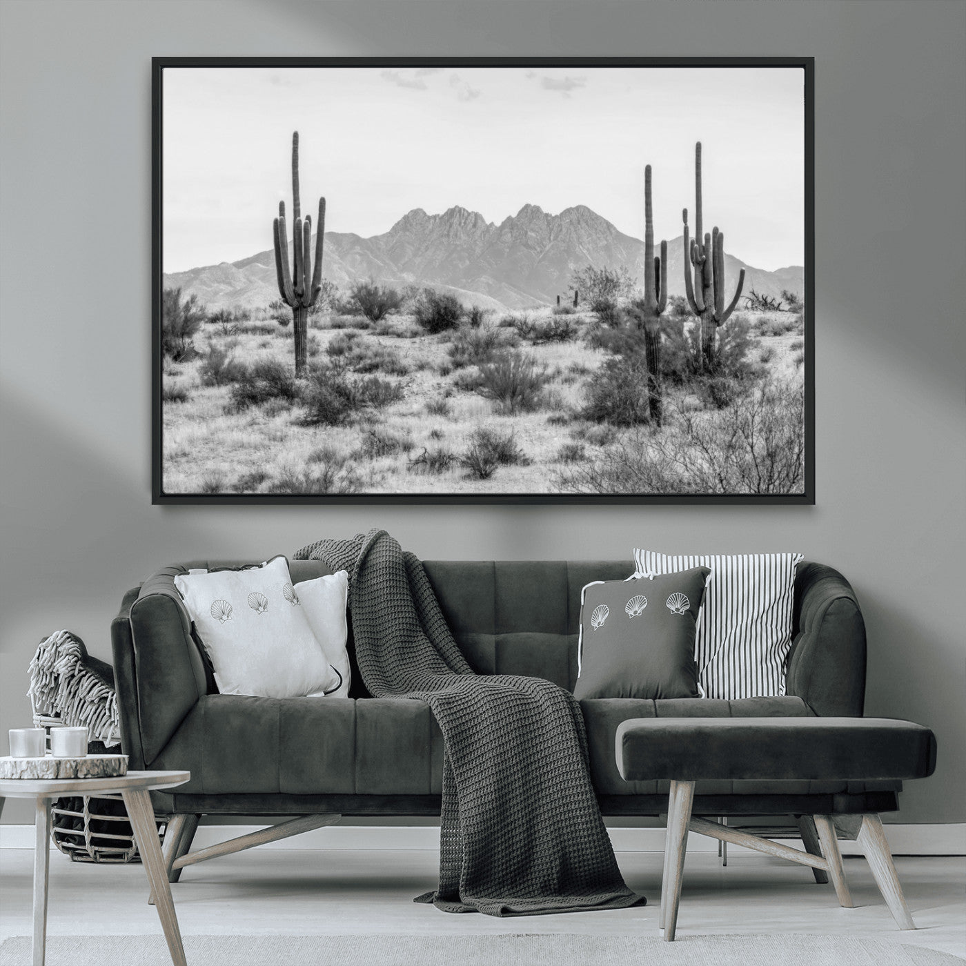 97436PHN-MGV-CV-36X24-Black White Arizona Desert Canvas Wall Art Cactus Farmhouse Wall Art