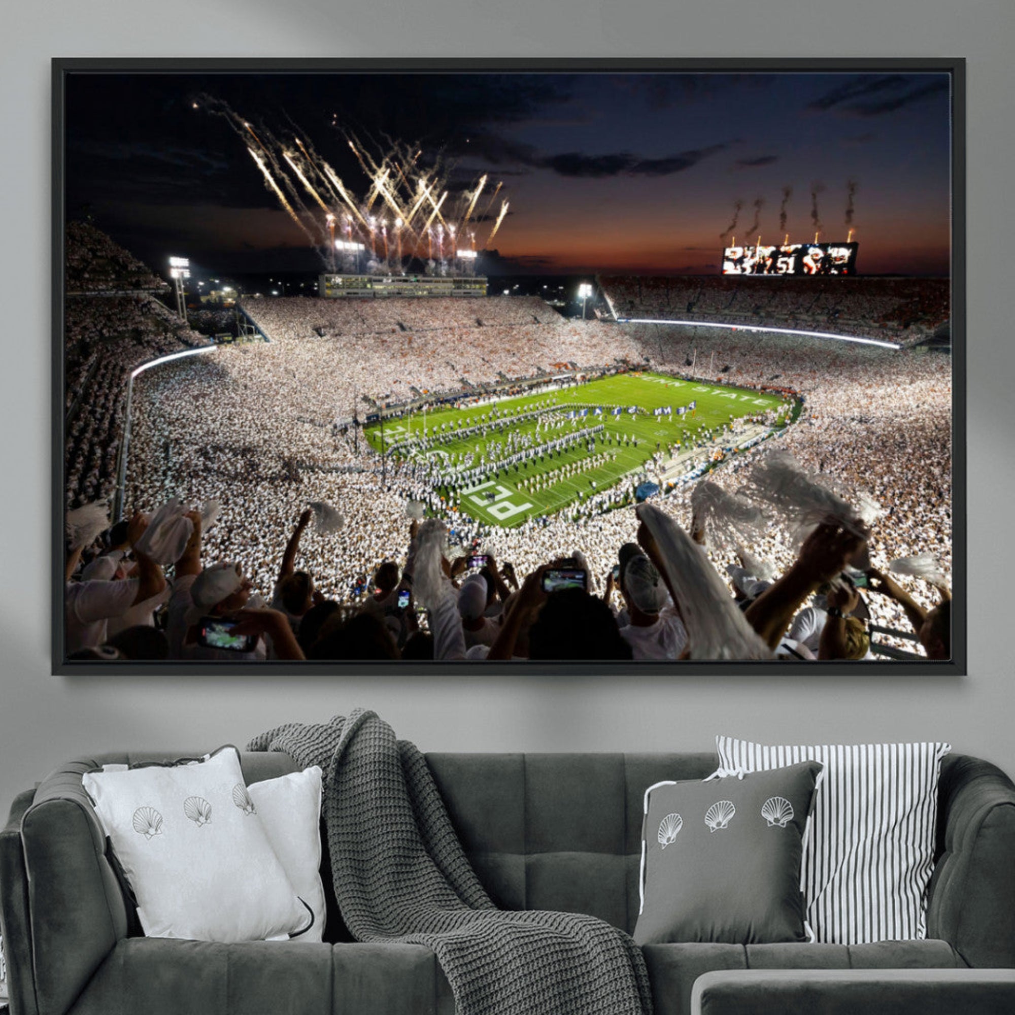 26666-MGV-CV-36X24-Penn State Stadium Wall Art Canvas Print, White Out Football Game Crowd Energy Sports Artwork Decor for Home, Office