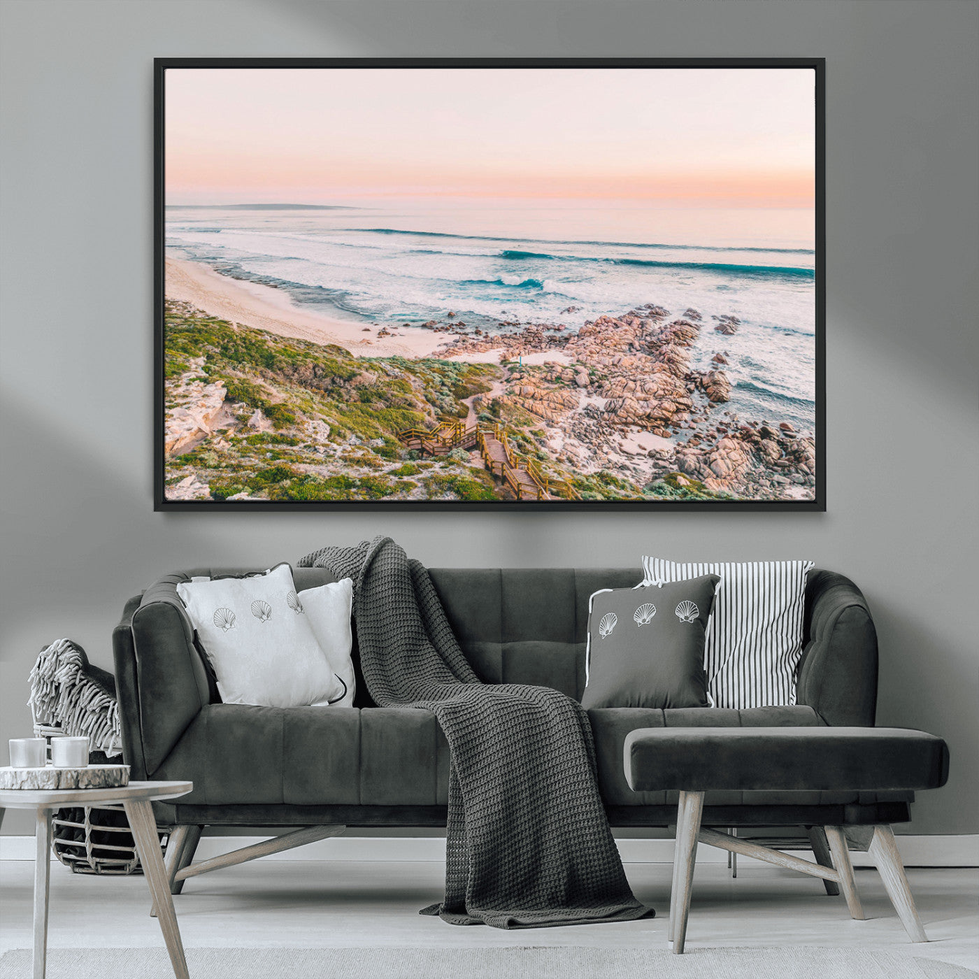 27332135-MGV-CV-36X24-Coastal Cliffside Canvas Wall Art Print, Ocean Shore Landscape Decor, Large Scenic Beach Canvas for Living Room or Office 1 Panel Wrapped Canvas