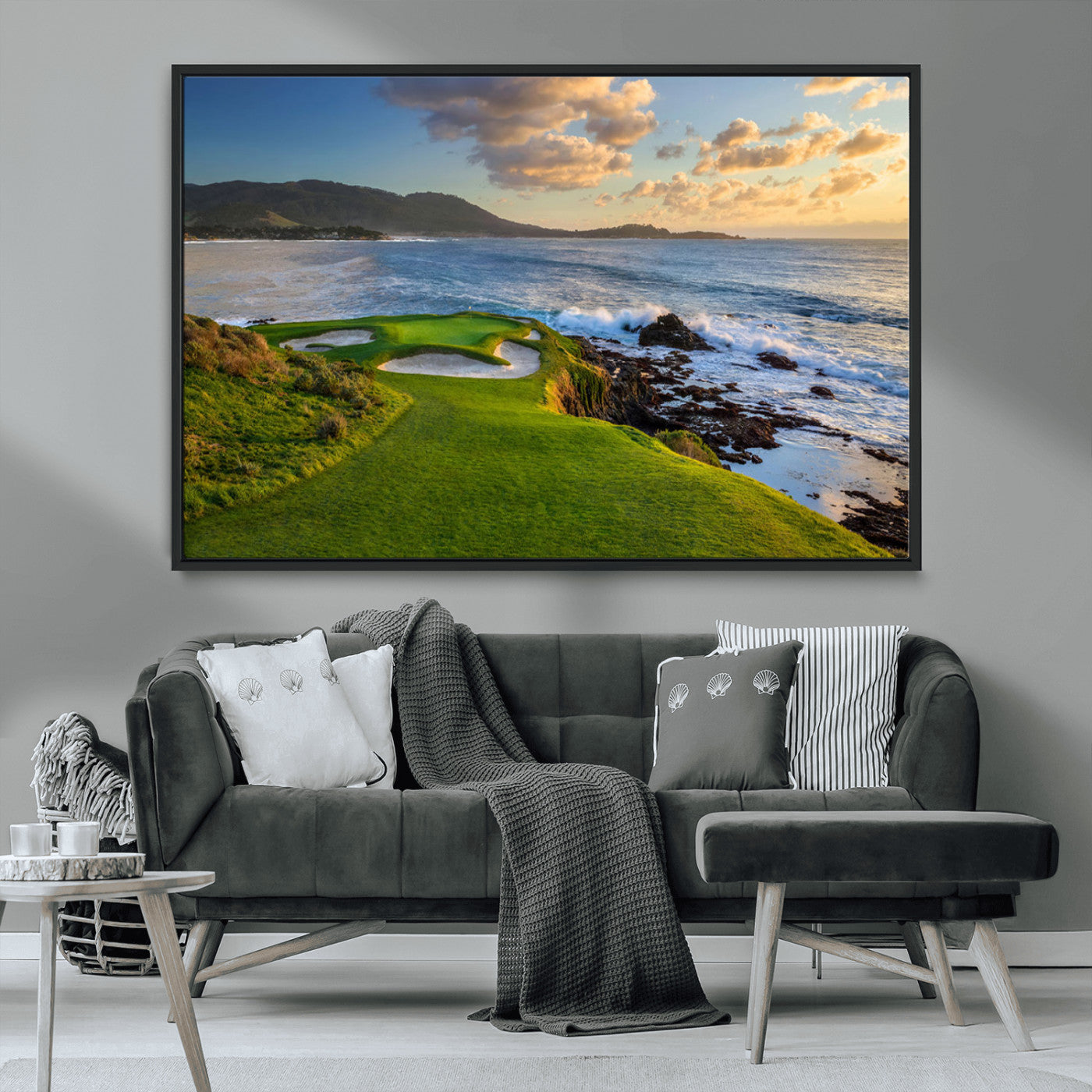 MGV-FC-36X24 - Stunning Coastal Golf Course at Sunset with Rolling Green Fairways and Ocean Waves – Perfect Wall