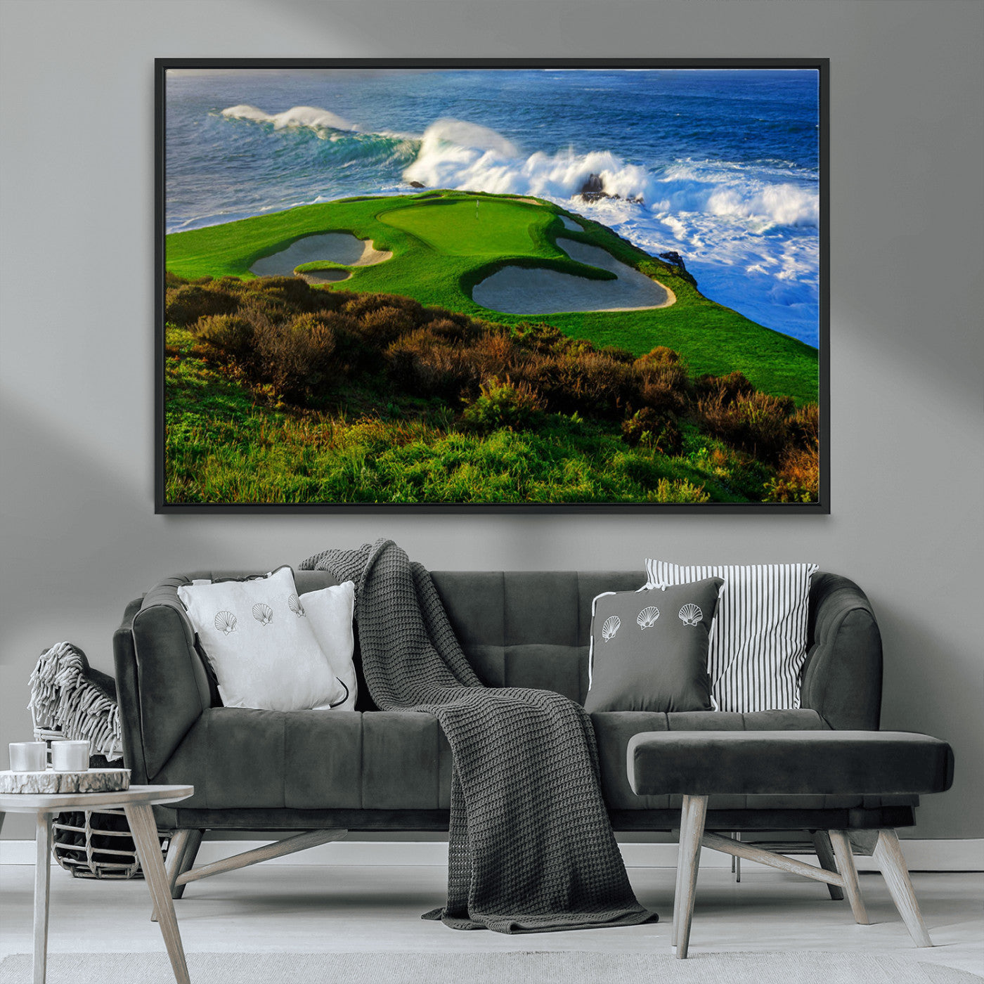 -Ocean Cliffside Golf Course Green Waves Surf Sand Bunker Scenic Coastal Landscape Nature Wall Art