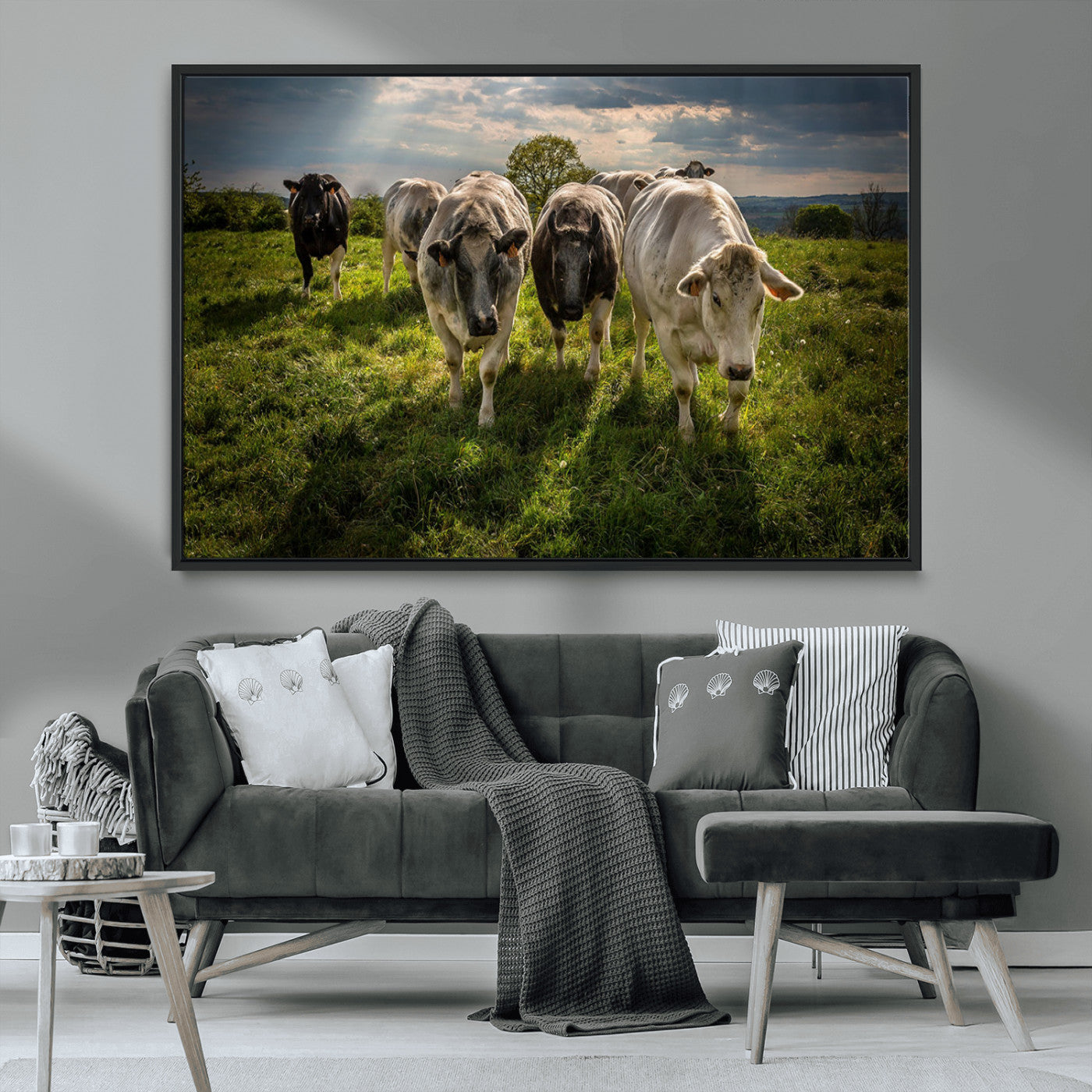 67277447-MGV-CV-36X24-Grazing Cattle Herd Pasture Green Field Livestock Natural Farm Animals Rural Life Outdoor Wall Art Canvas Print