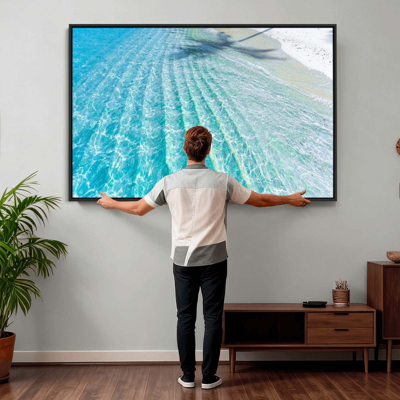 46233906-MGV-CV-36X24 - Serene Clear Blue Ocean Water Canvas Wall Art – Soft White Sand Shore Coastal Print for Home Decor, Relaxation, and Tranquil Vibes