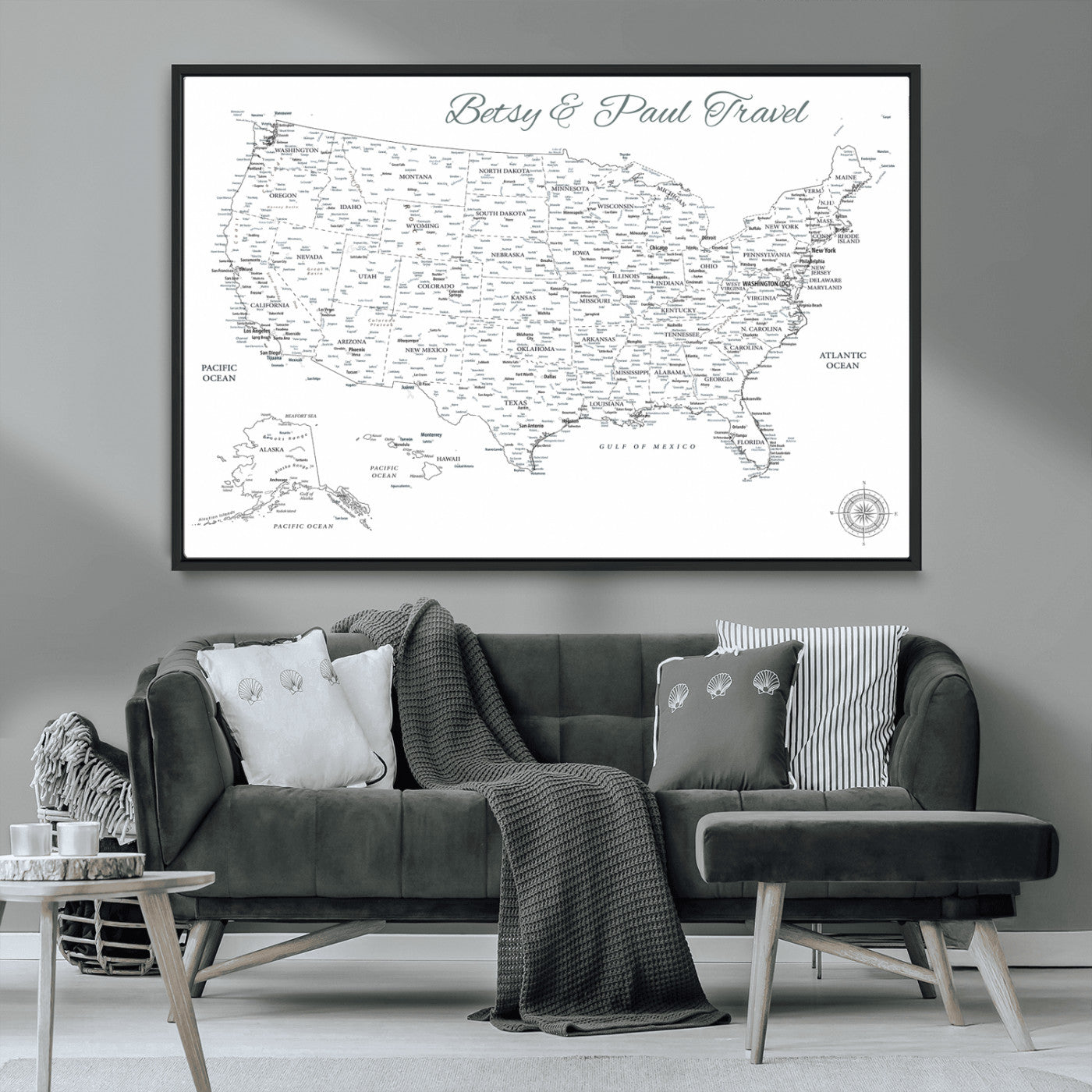 MGV-FC-36X24 - Personalized USA Map Wall Art Canvas Print – Custom Push Pin Travel American Map for Couples, Families, or Office Décor