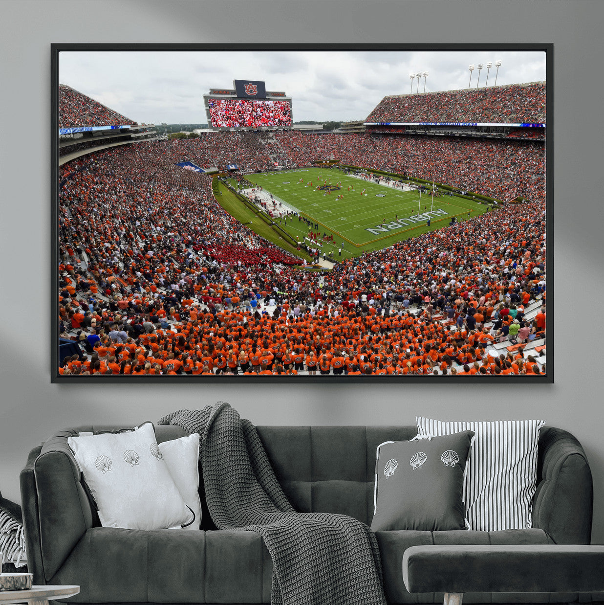 39597998-MGV-CV-36X24-Jordan-Hare Stadium Wall Art Canvas Print, College Sports Art for Man Cave or Game Room, Framed Alabama Football Decor