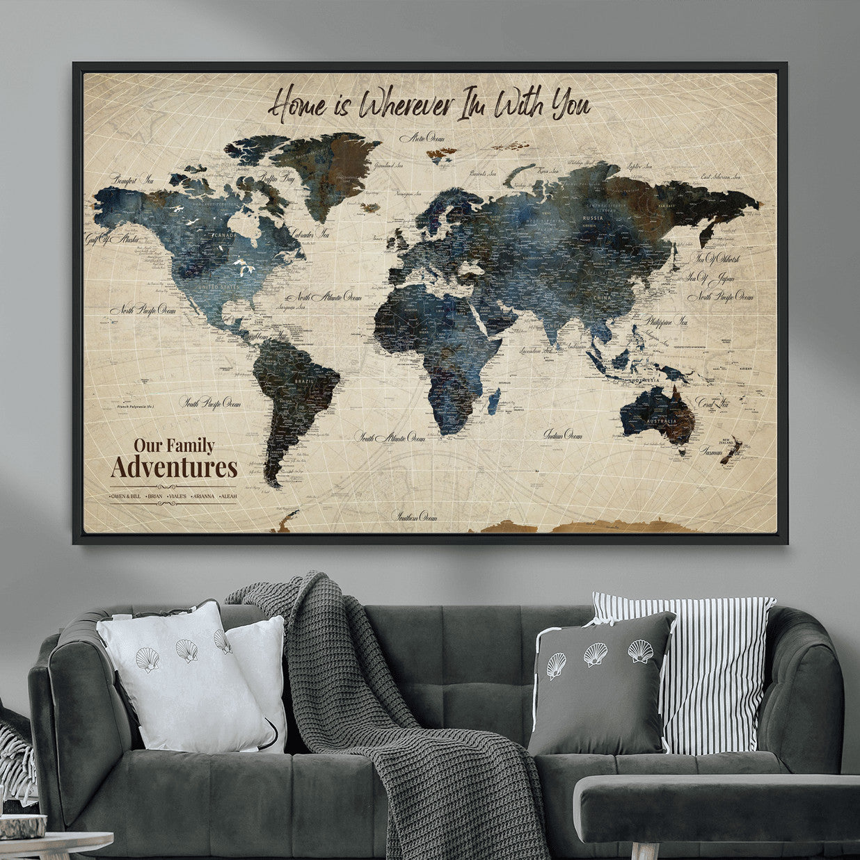 71188227-MGV-FC-36X24 - Personalized World Map Wall Art Canvas Print – Custom Push Pin Travel Map for Couples, Families, or Office Decor