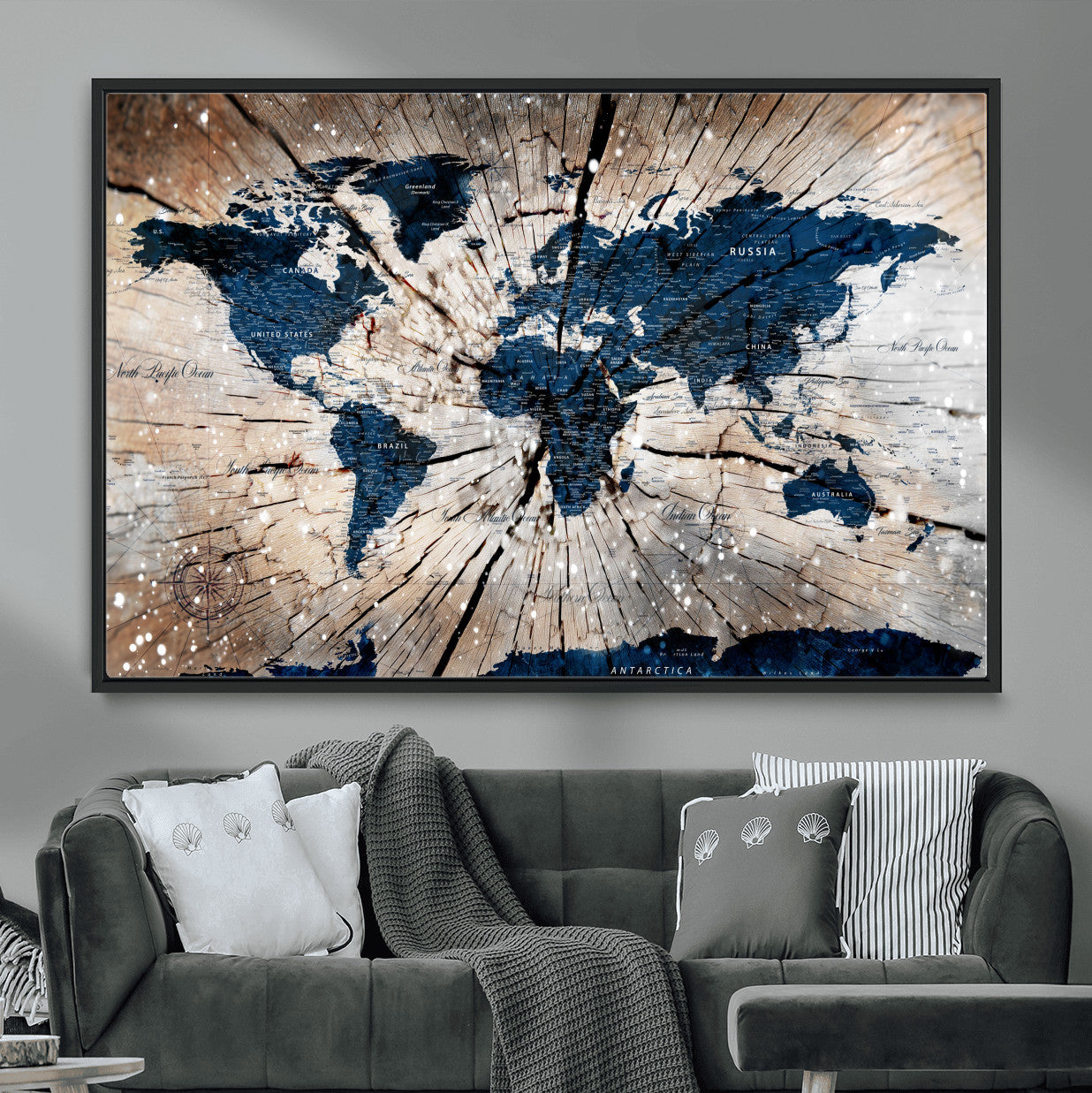 99001695-MGV-FC-36X24 - World Map Wall Art Canvas Print, Modern Decorative Framed Map Artwork Prints for Living Room, Office, Bedroom Wall Decor