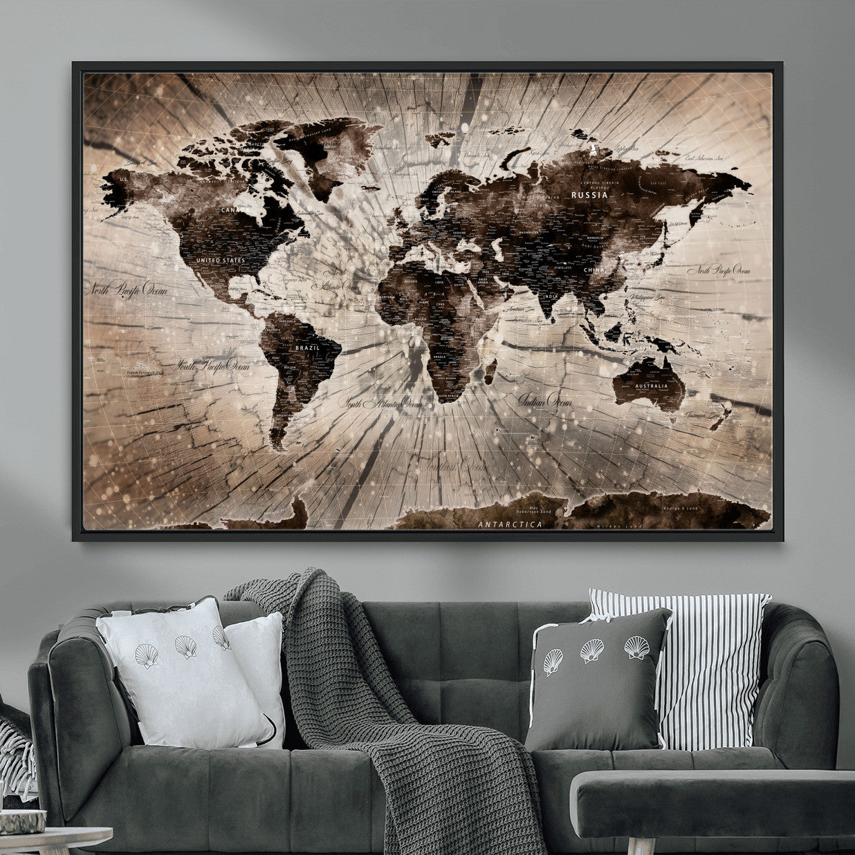 35326624-MGV-FC-36X24 - World Map Wall Art Canvas Print, Modern Decorative Framed Map Artwork Prints for Living Room, Office, Bedroom Wall Decor