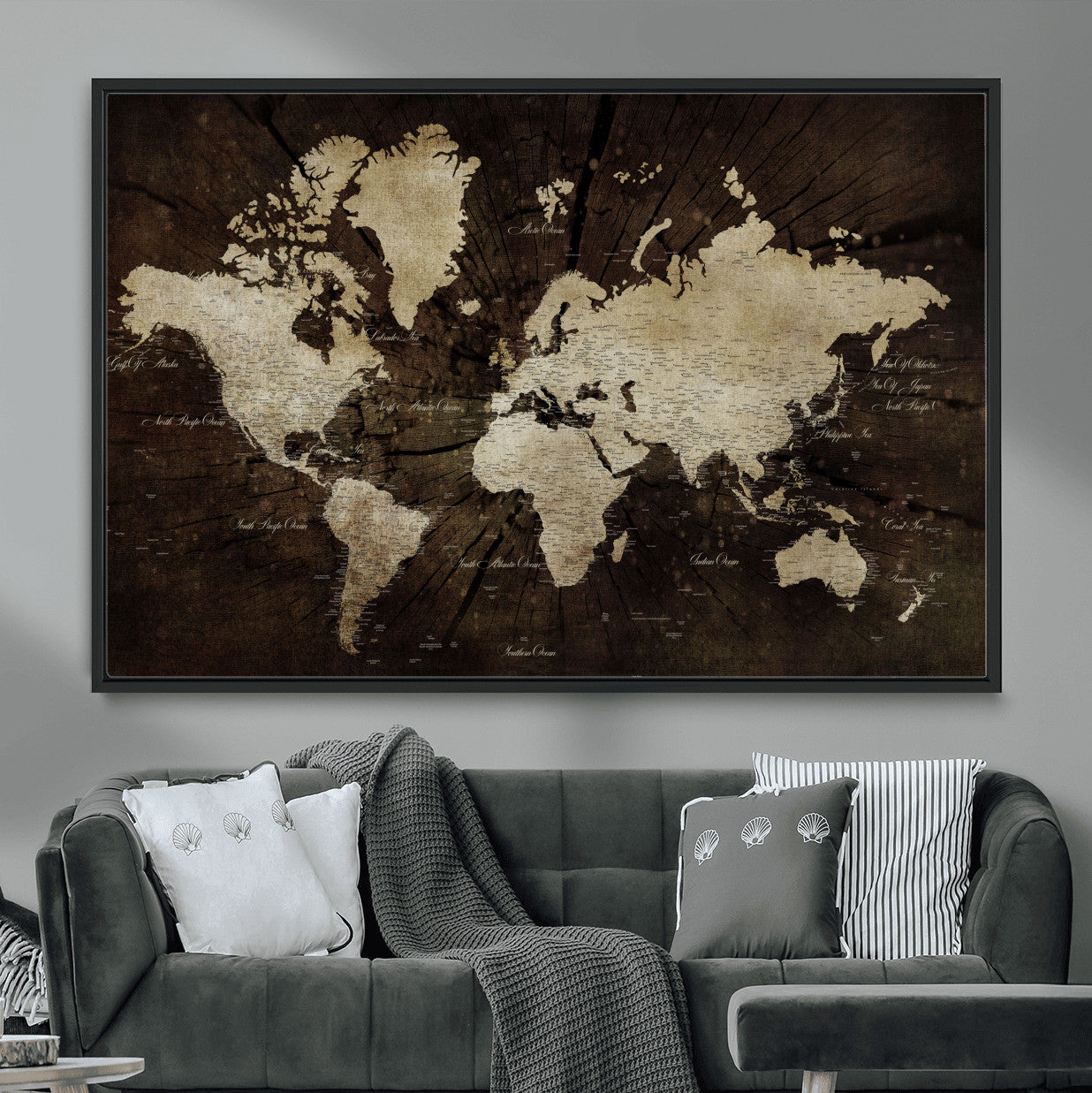 24010397-MGV-FC-36X24 - World Map Wall Art Canvas Print, Modern Decorative Framed Map Artwork Prints for Living Room, Office, Bedroom Wall Decor