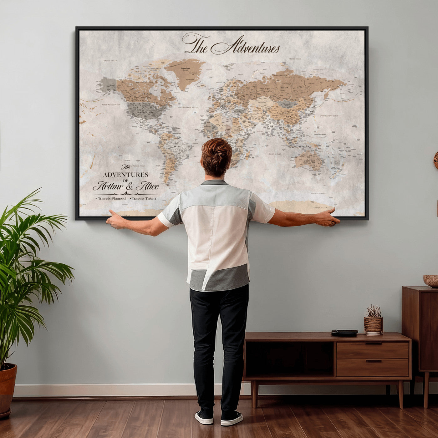 85771580-MGV-FC-36X24 - Custom Push Pin World Map Wall Art Canvas Print with Pins, Framed Personalize Travel Tracker Map, World Map for Living Room and Office Decor