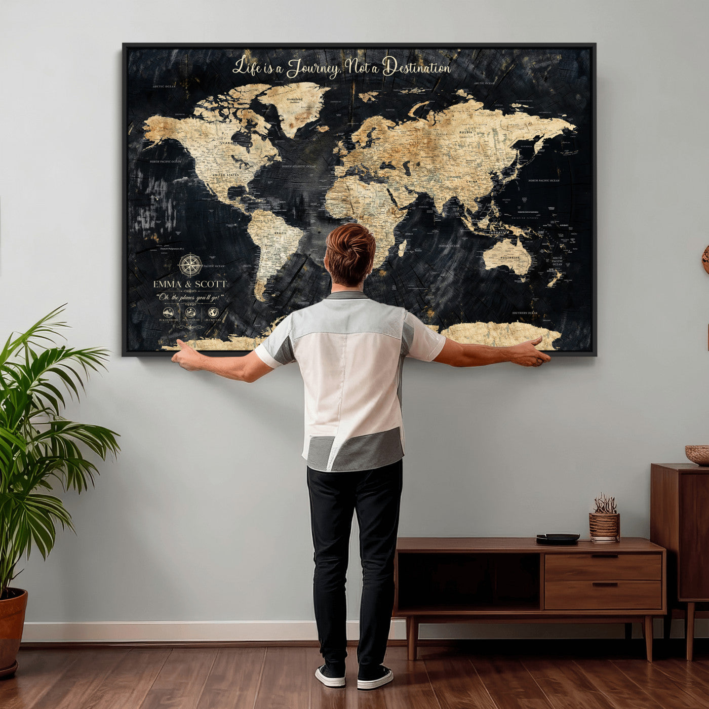 77472096-MGV-CV-36X24 - Custom Push Pin World Map Wall Art Canvas Print – Personalized Travel Tracker with Pins Framed Large for Home and Office Decor