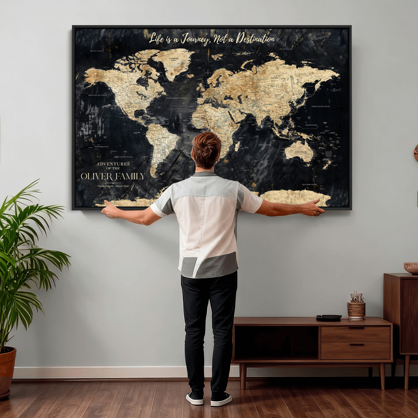 77472096-MGV-CV-36X24 - Custom Push Pin World Map Wall Art Canvas Print – Personalized Travel Tracker with Pins Framed Large for Home and Office Decor
