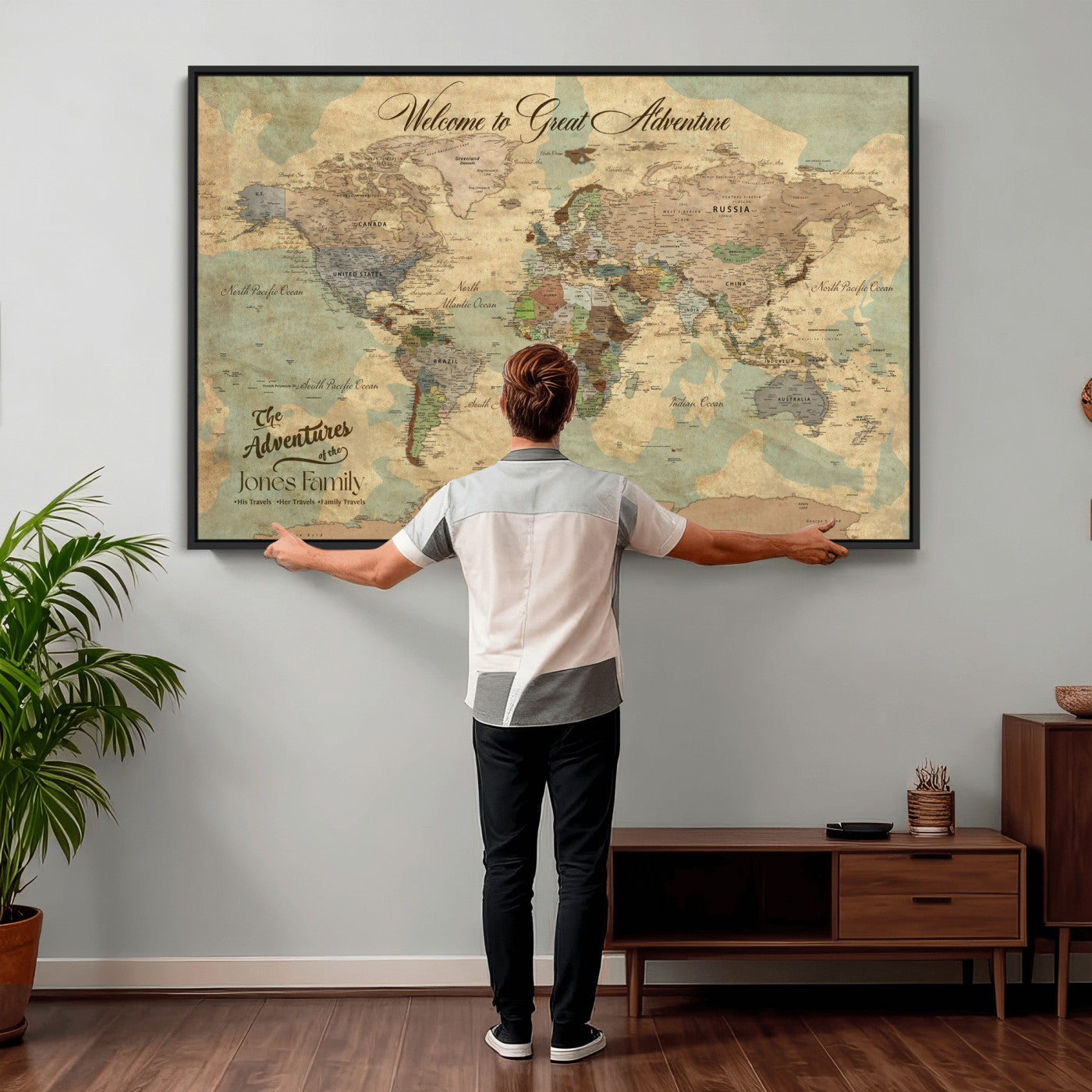 38092909-MGV-CV-36X24 - Custom Push Pin World Map Wall Art Canvas Print – Personalized Travel Tracker with Pins Framed Large for Home and Office Decor