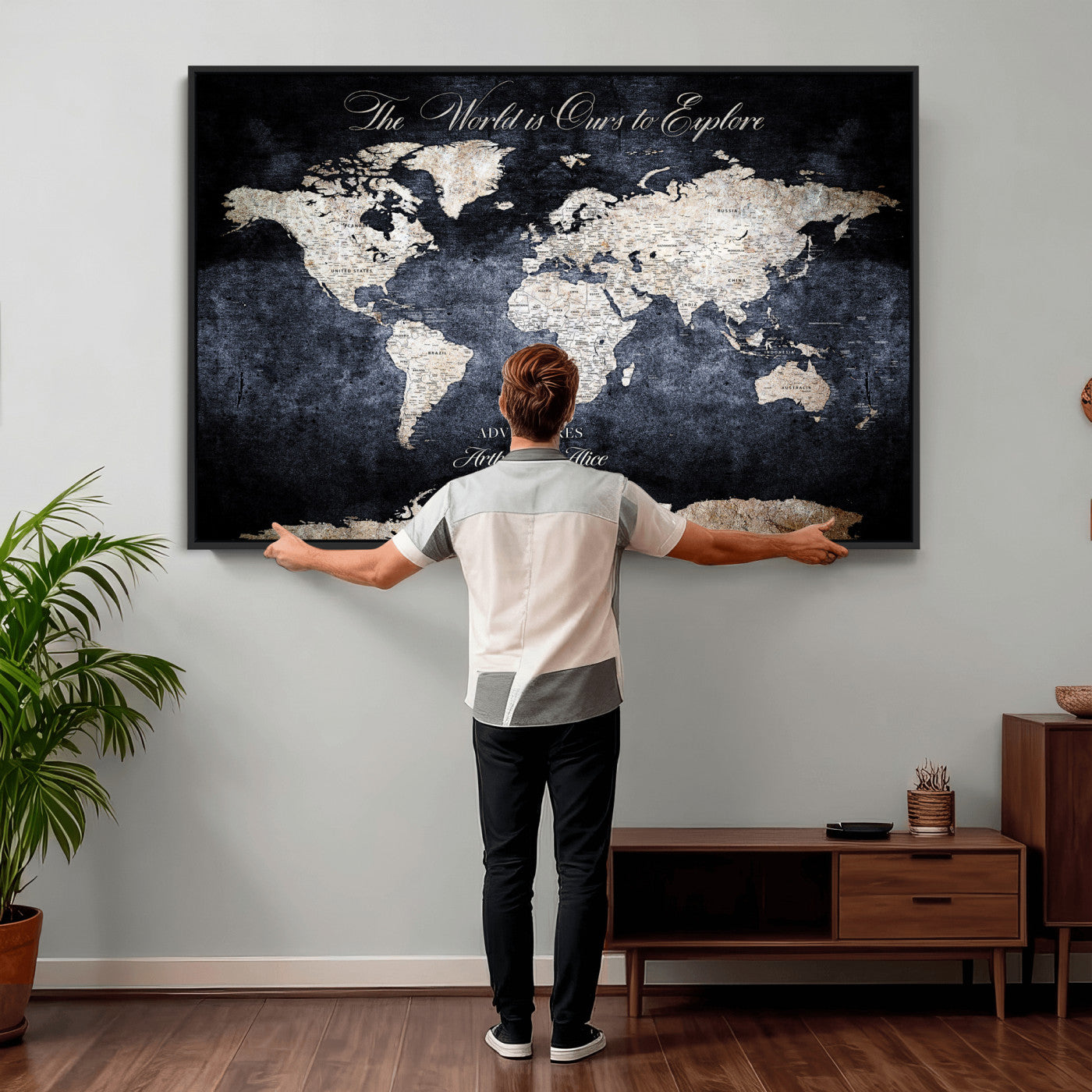 78489746-MGV-CV-36X24 - Custom Push Pin World Map Wall Art Canvas Print – Personalized Travel Tracker with Pins Framed Large for Home and Office Decor