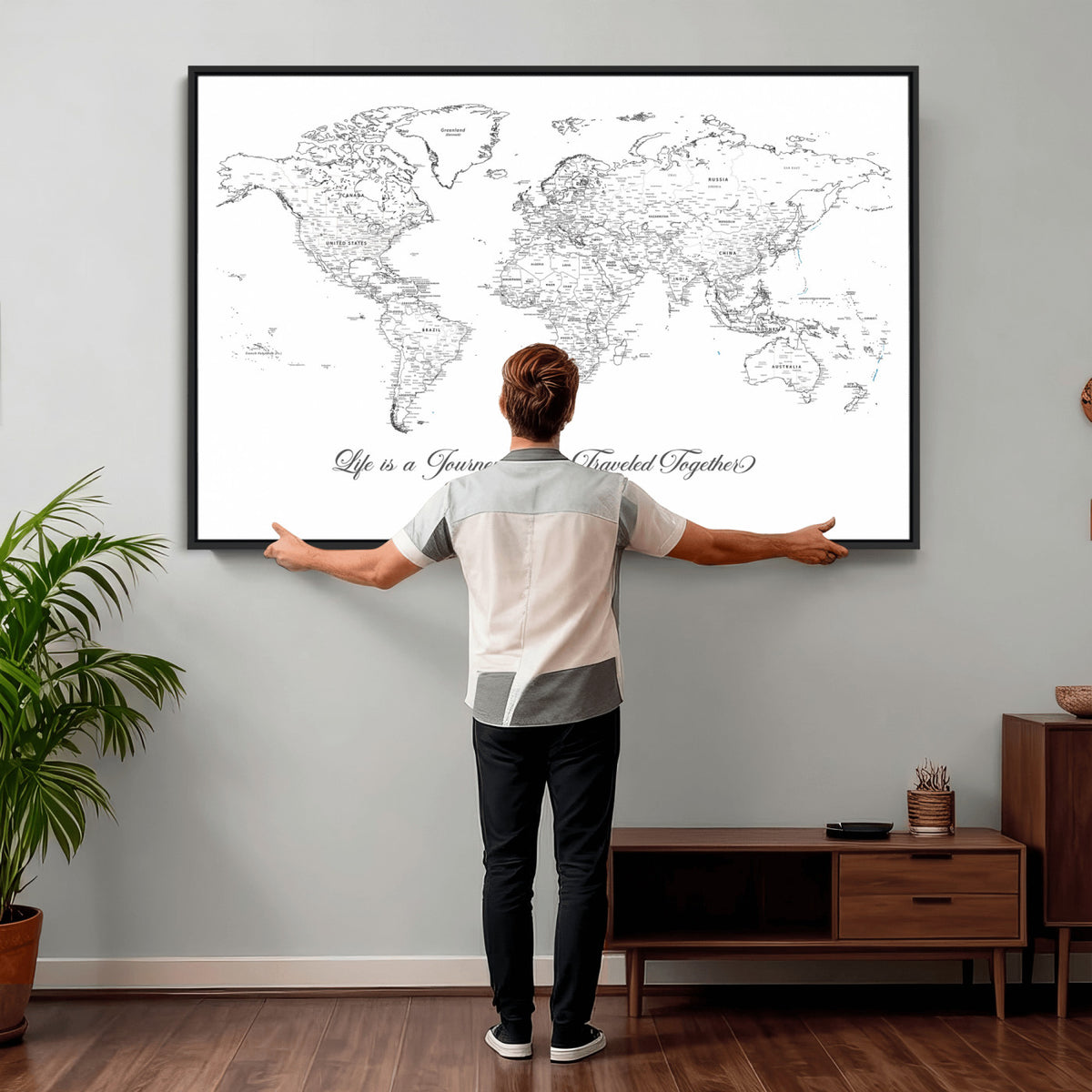 57820424-MGV-CV-36X24 - Custom Push Pin World Map Wall Art Canvas Print – Personalized Travel Tracker with Pins Framed Large for Home and Office Decor