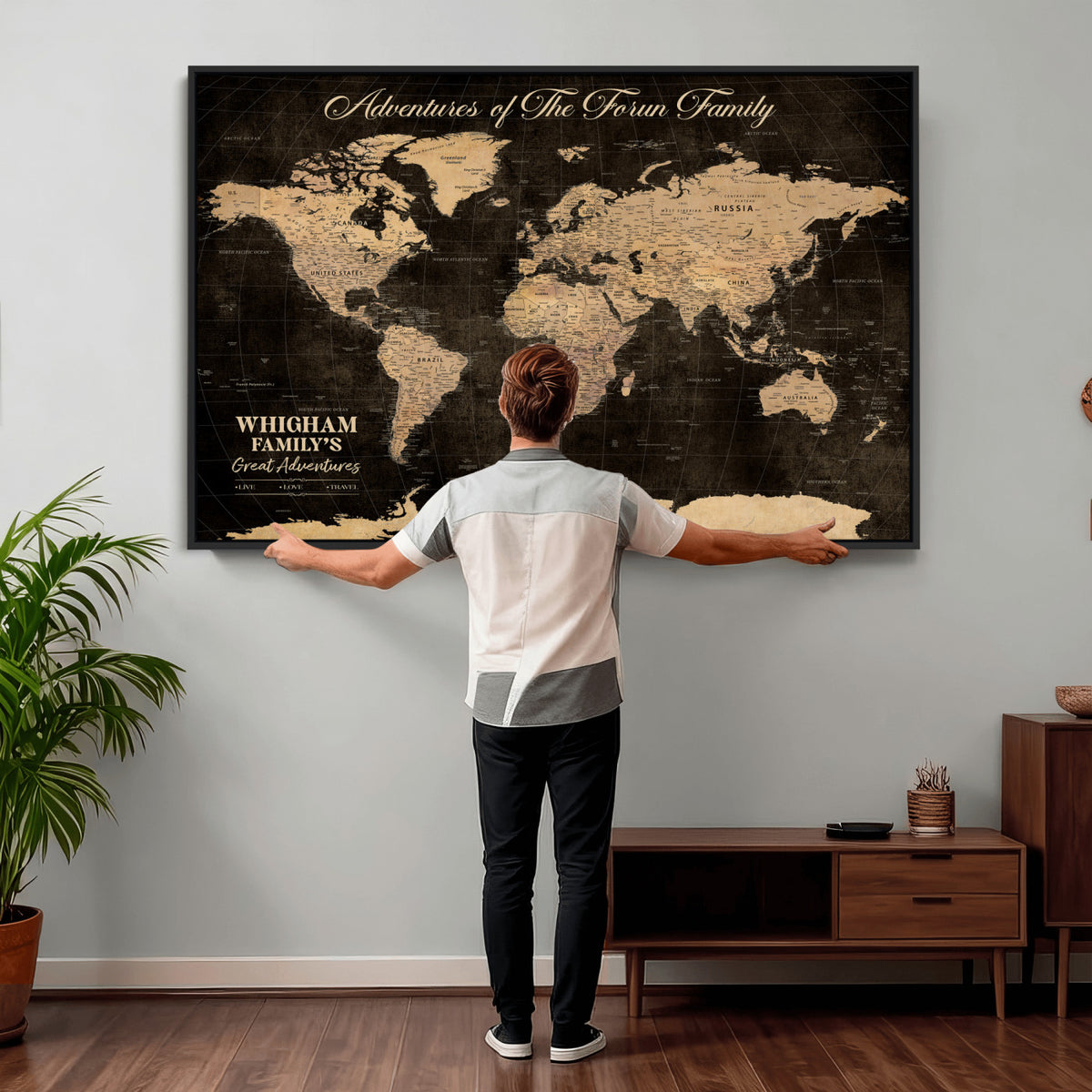 69635819-MGV-CV-36X24 - Custom Push Pin World Map Wall Art Canvas Print | Personalized Travel Tracker with Pins Framed Large for Home and Office Decor