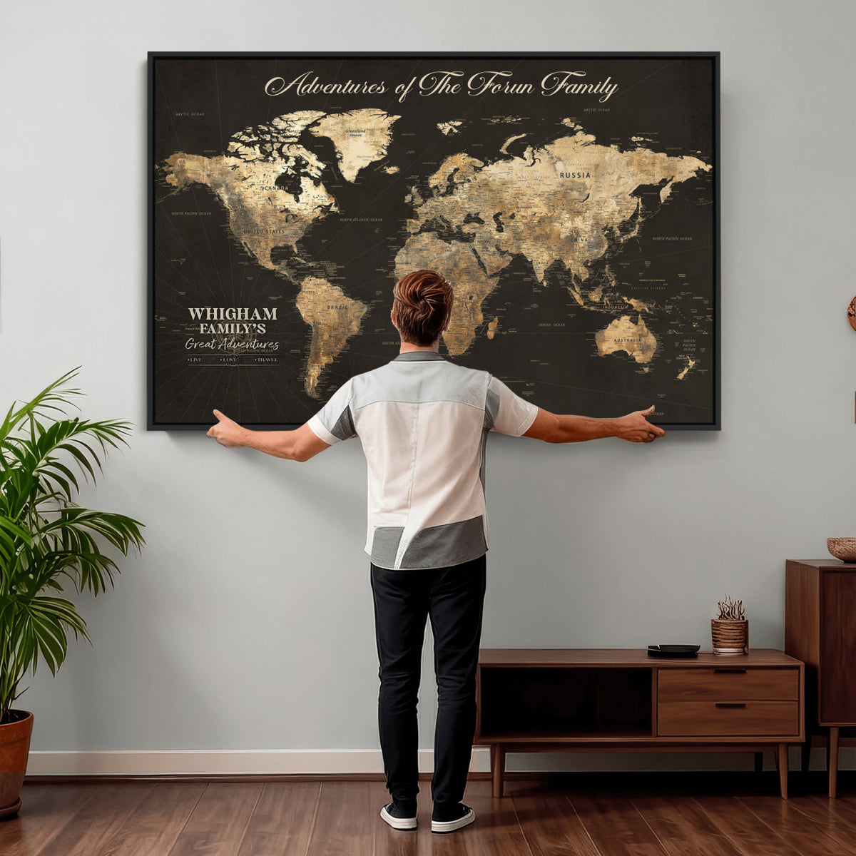 80238567-MGV-CV-36X24 - Custom Push Pin World Map Wall Art Canvas Print | Personalized Travel Tracker with Pins Framed Large for Home and Office Decor