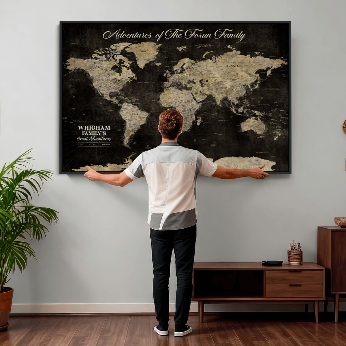 26348249-MGV-CV-36X24 - Custom Push Pin World Map Wall Art Canvas Print | Personalized Travel Tracker with Pins Framed Large for Home and Office Decor