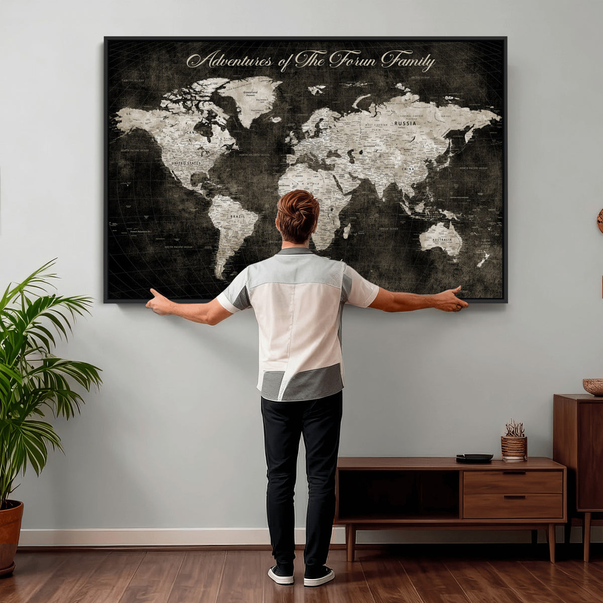 73767525-MGV-CV-36X24 - Custom Push Pin World Map Wall Art Canvas Print | Personalized Travel Tracker with Pins Framed Large for Home and Office Decor