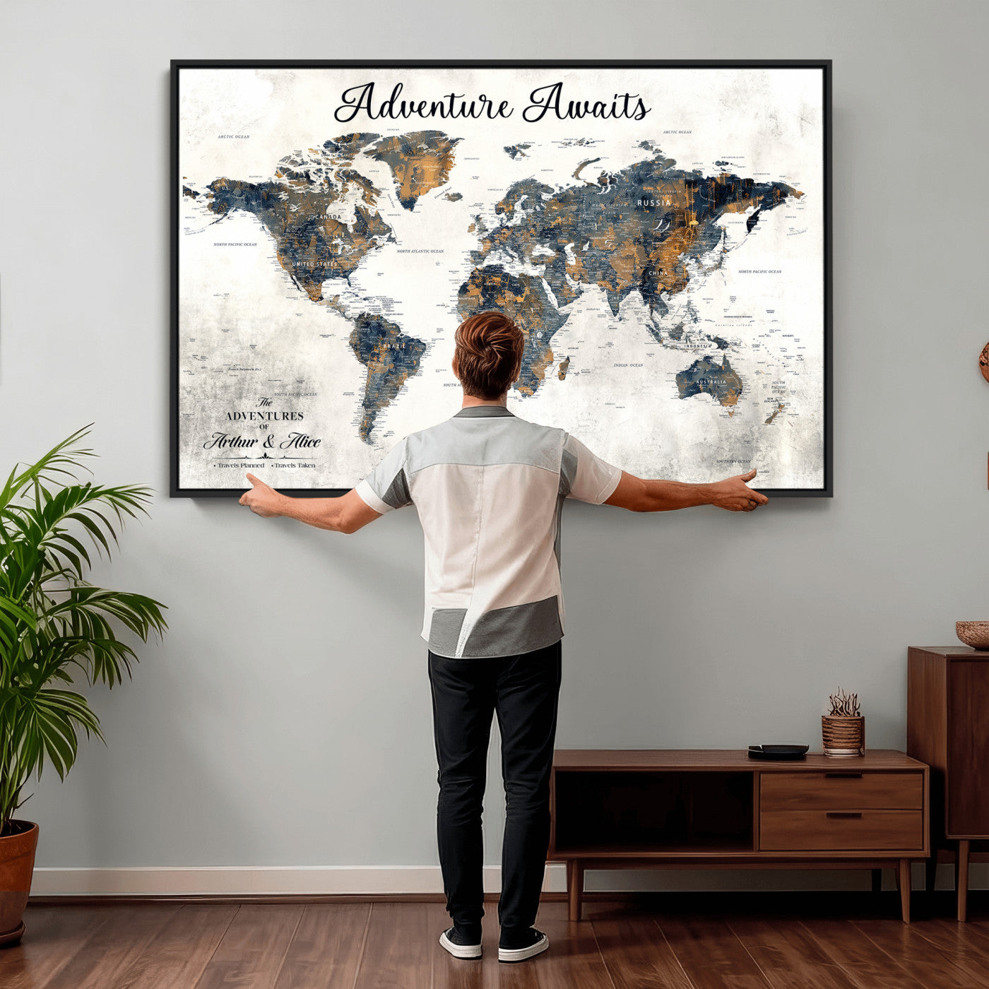 26041262-MGV-CV-36X24 - Custom Push Pin World Map Wall Art Canvas Print – Personalized Travel Tracker with Pins Framed Large Print - NEWMAP-6