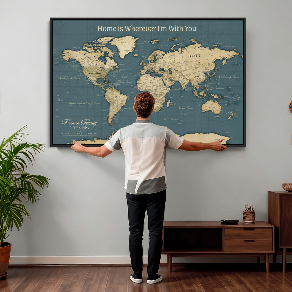15936891-MGV-CV-36X24 - Custom Push Pin World Map Wall Art Canvas Print | Personalized Travel Tracker with Pins Framed Large for Home and Office Decor