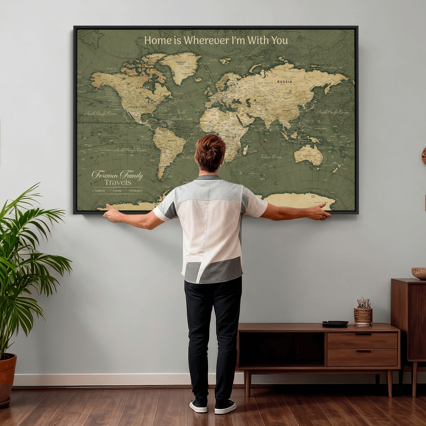 31715895-MGV-CV-36X24 - Custom Push Pin World Map Wall Art Canvas Print – Personalized Travel Tracker with Pins Framed Large for Home and Office Decor
