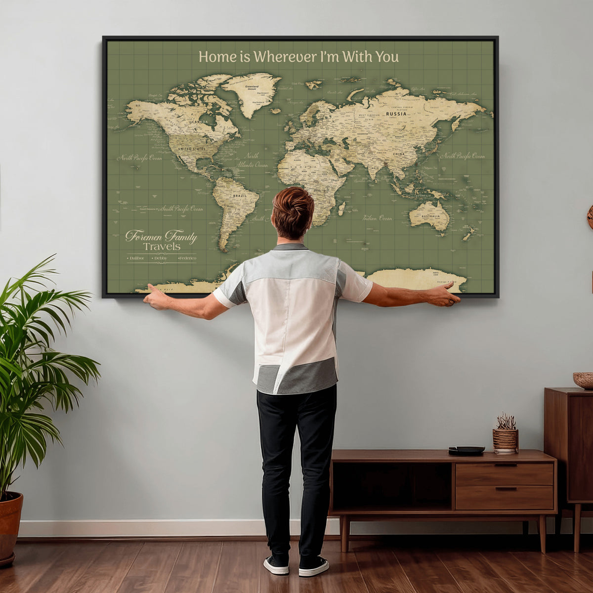 88521244-MGV-CV-36X24 - Custom Push Pin World Map Wall Art Canvas Print | Personalized Travel Tracker with Pins Framed Large for Home and Office Decor