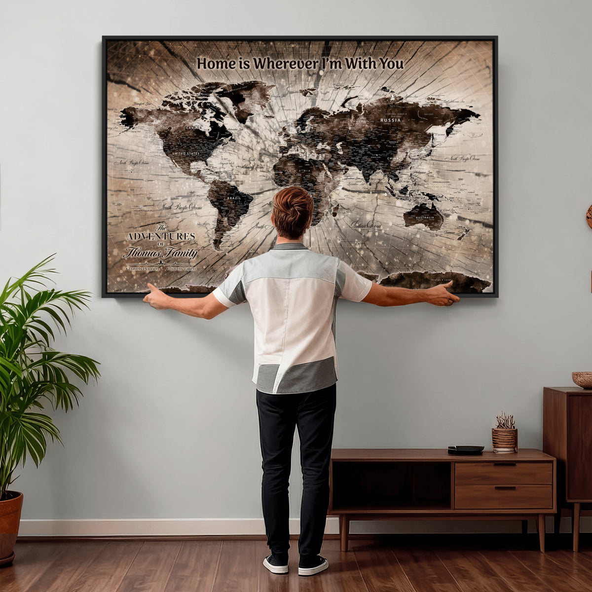 12350515-MGV-CV-36X24 - Personalized Push Pin World Map Wall Art Canvas Print, Customizable Framed Travel Map - NEWMAP-085