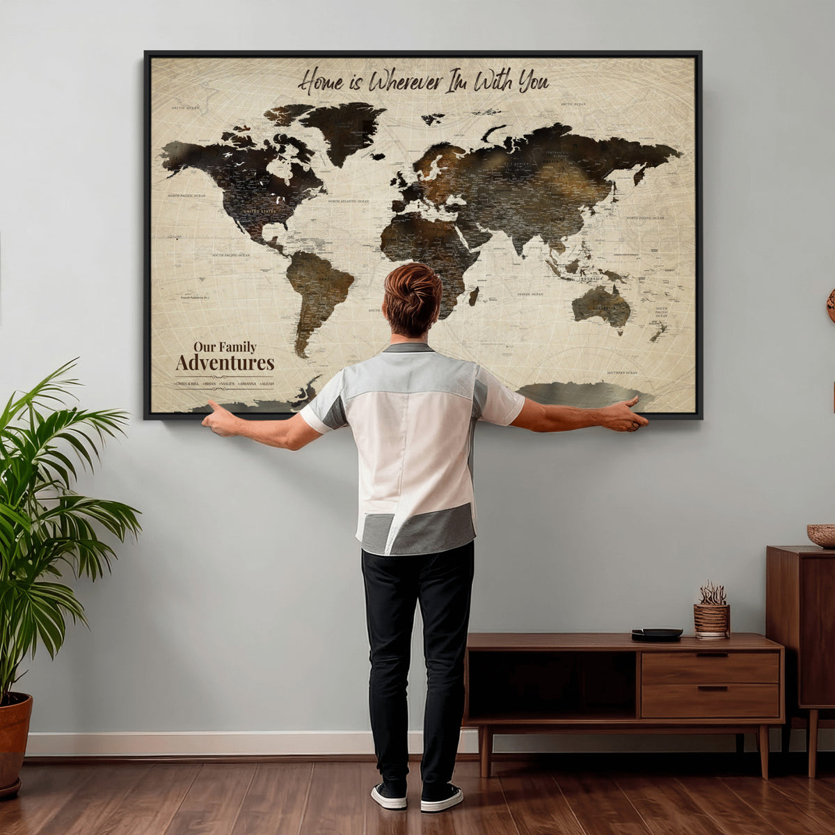 26357755-MGV-CV-36X24 - Custom Push Pin World Map Wall Art Canvas Print | Personalized Travel Tracker with Pins Framed Large for Home and Office Decor