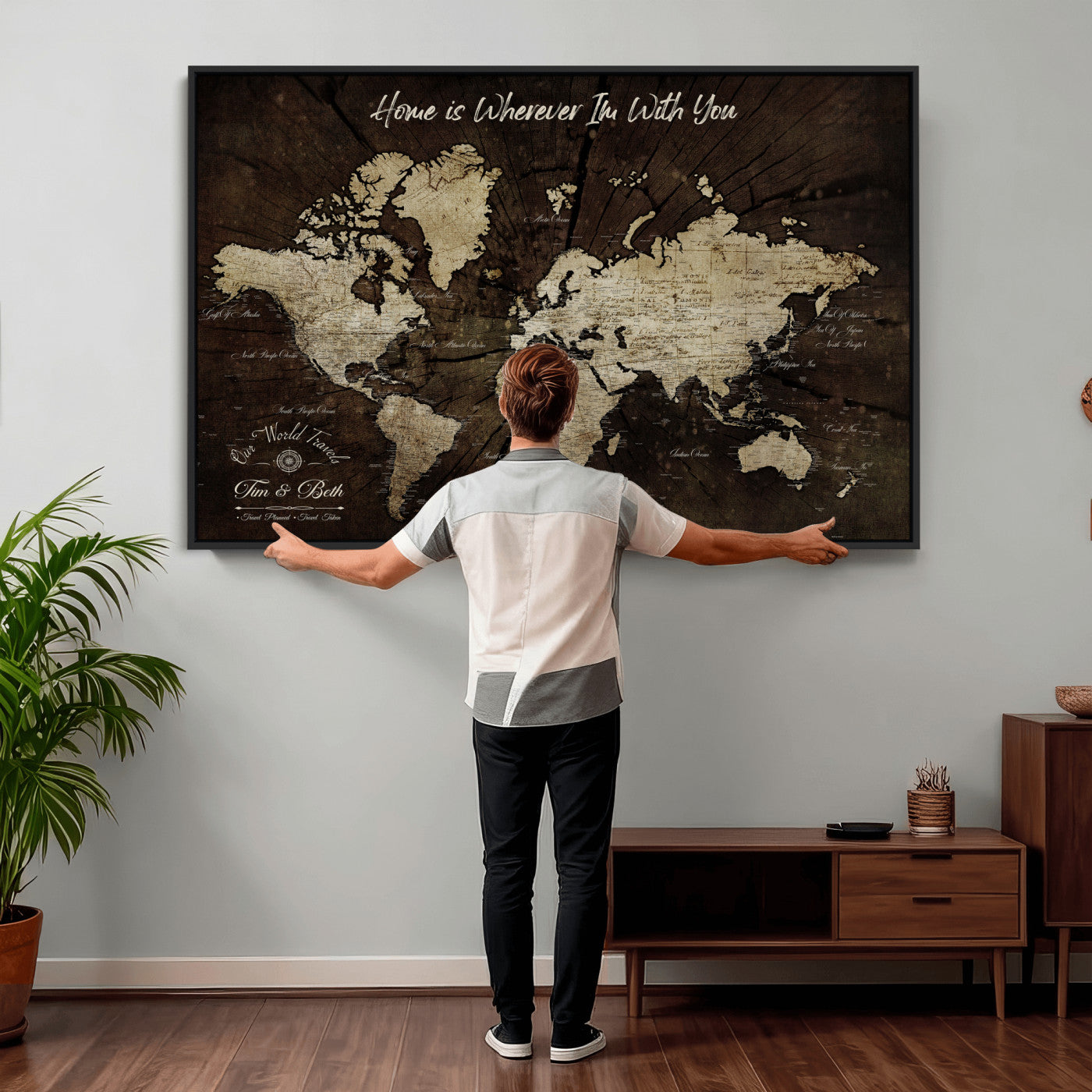46573259-MGV-CV-36X24 - Custom Push Pin World Map Wall Art Canvas Print – Personalized Travel Tracker with Pins Framed Large for Home and Office Decor