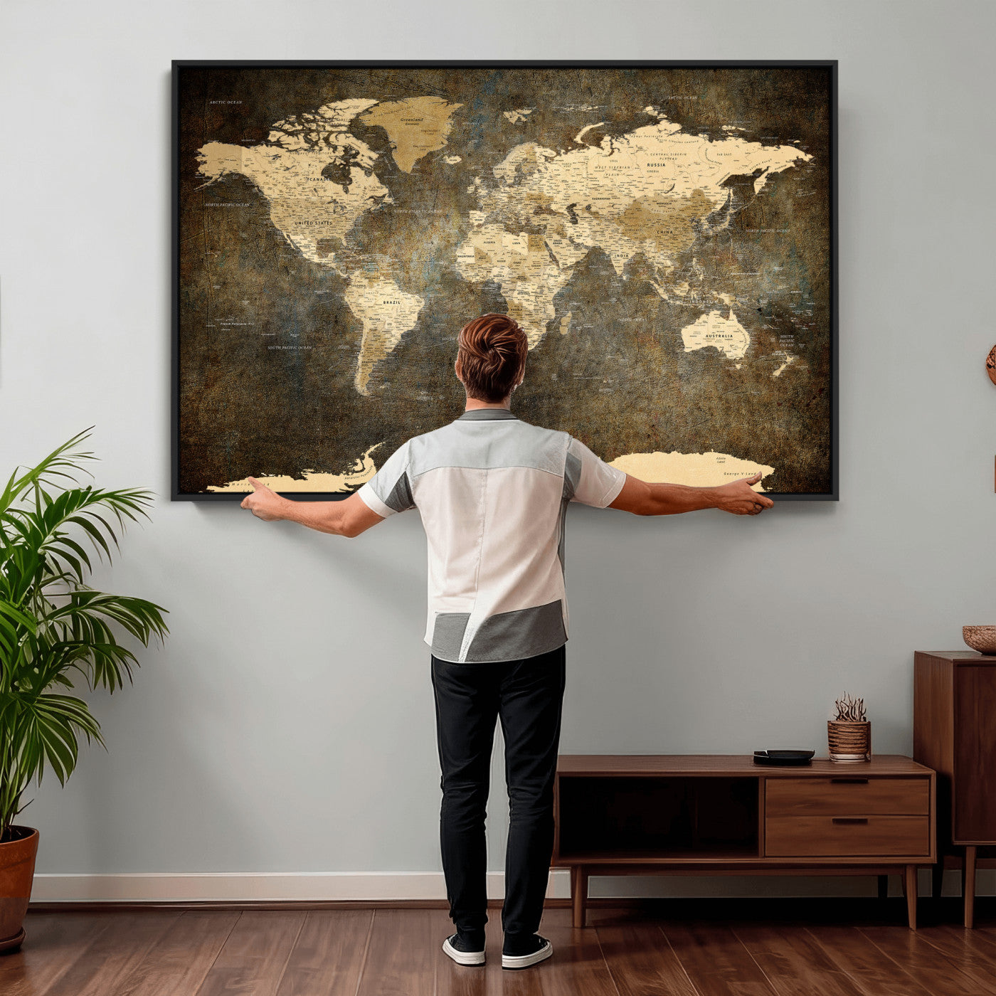 89742472-MGV-CV-36X24 - World Map Wall Art Canvas Print, Modern Decorative Framed Map Artwork Prints for Living Room, Office, Bedroom Wall Decor