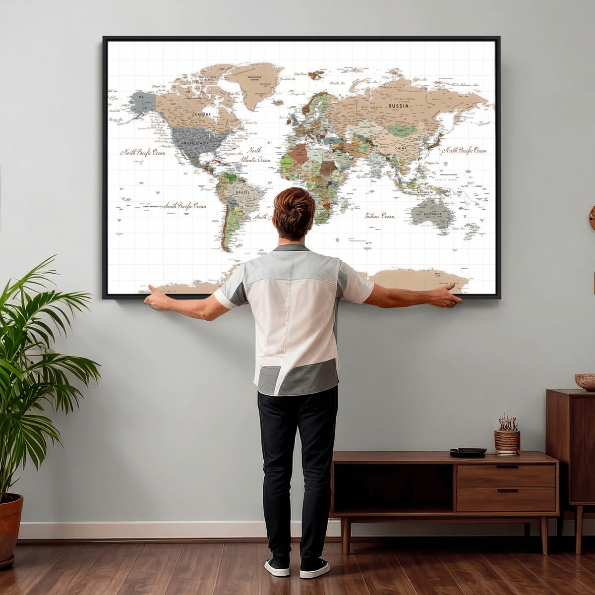 91286788-MGV-CV-36X24 - World Map Wall Art Canvas Print, Modern Decorative Framed Map Artwork Prints for Living Room, Office, Bedroom Wall Decor