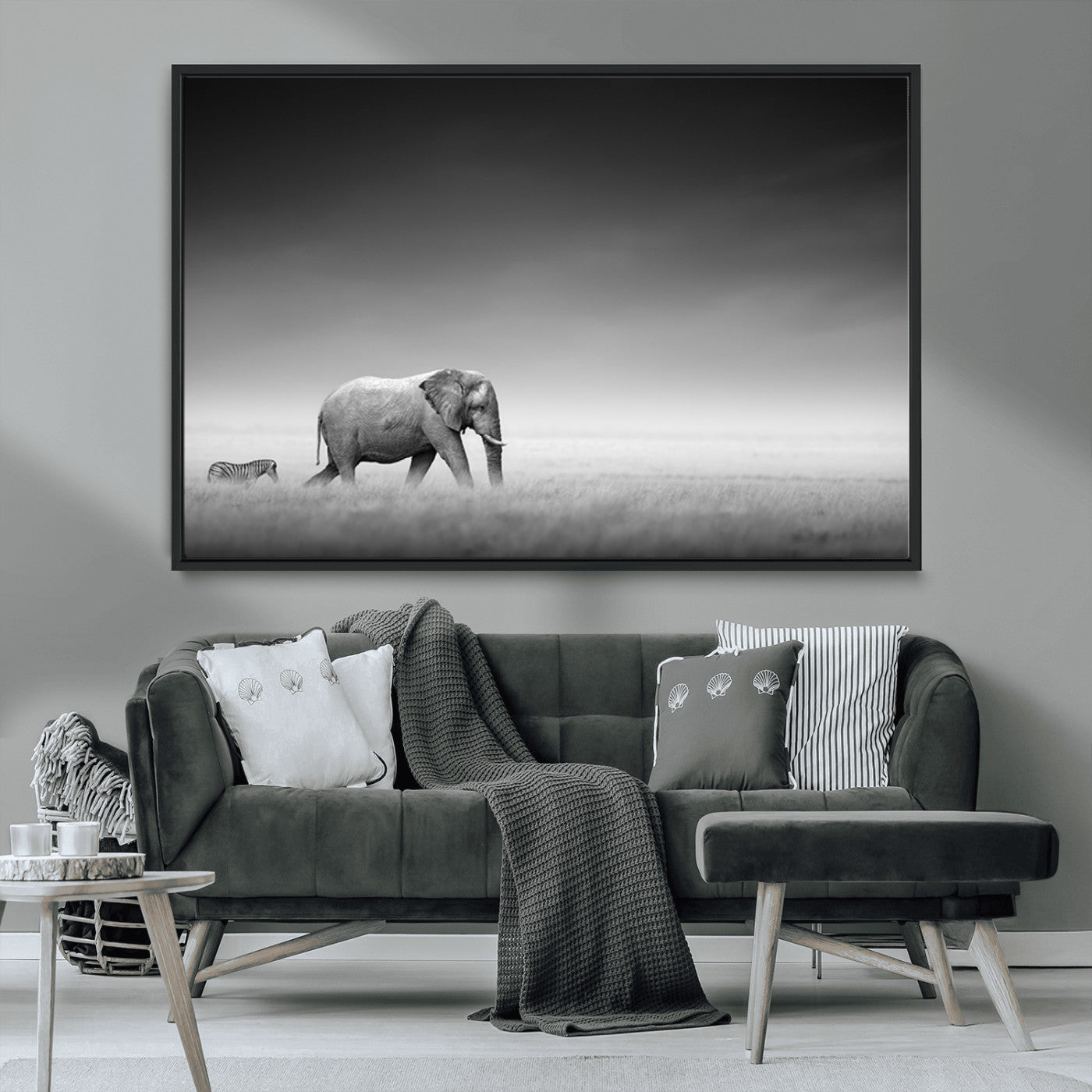 MGV-FC-36X24 - Elephand and Zebra Wall Art Canvas Print, Modern Artwork