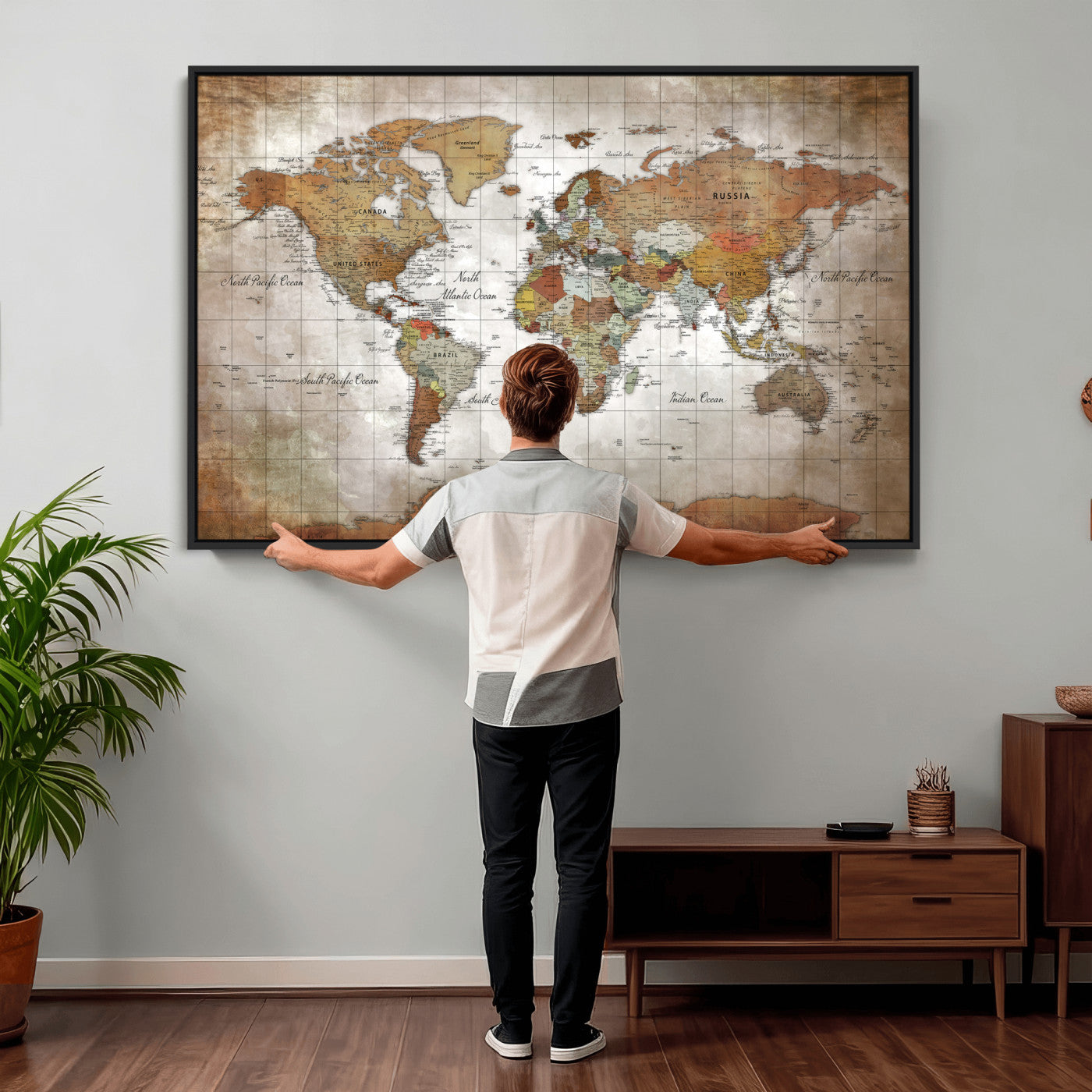 51643807-MGV-CV-36X24 - World Map Wall Art Canvas Print, Modern Decorative Framed Map Artwork Prints for Living Room, Office, Bedroom Wall Decor