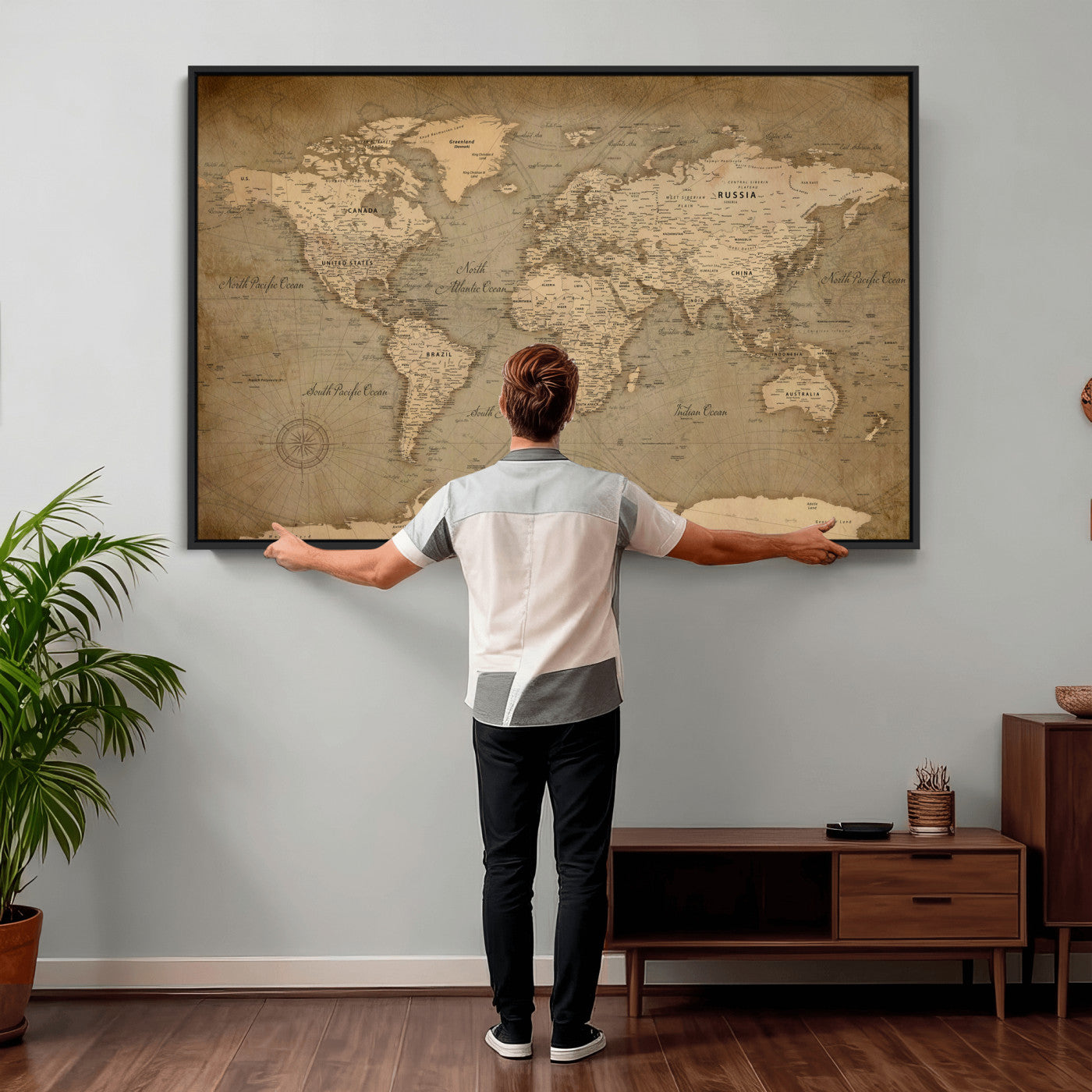 49946617-MGV-CV-36X24 - World Map Wall Art Canvas Print, Modern Decorative Framed Map Artwork Prints for Living Room, Office, Bedroom Wall Decor